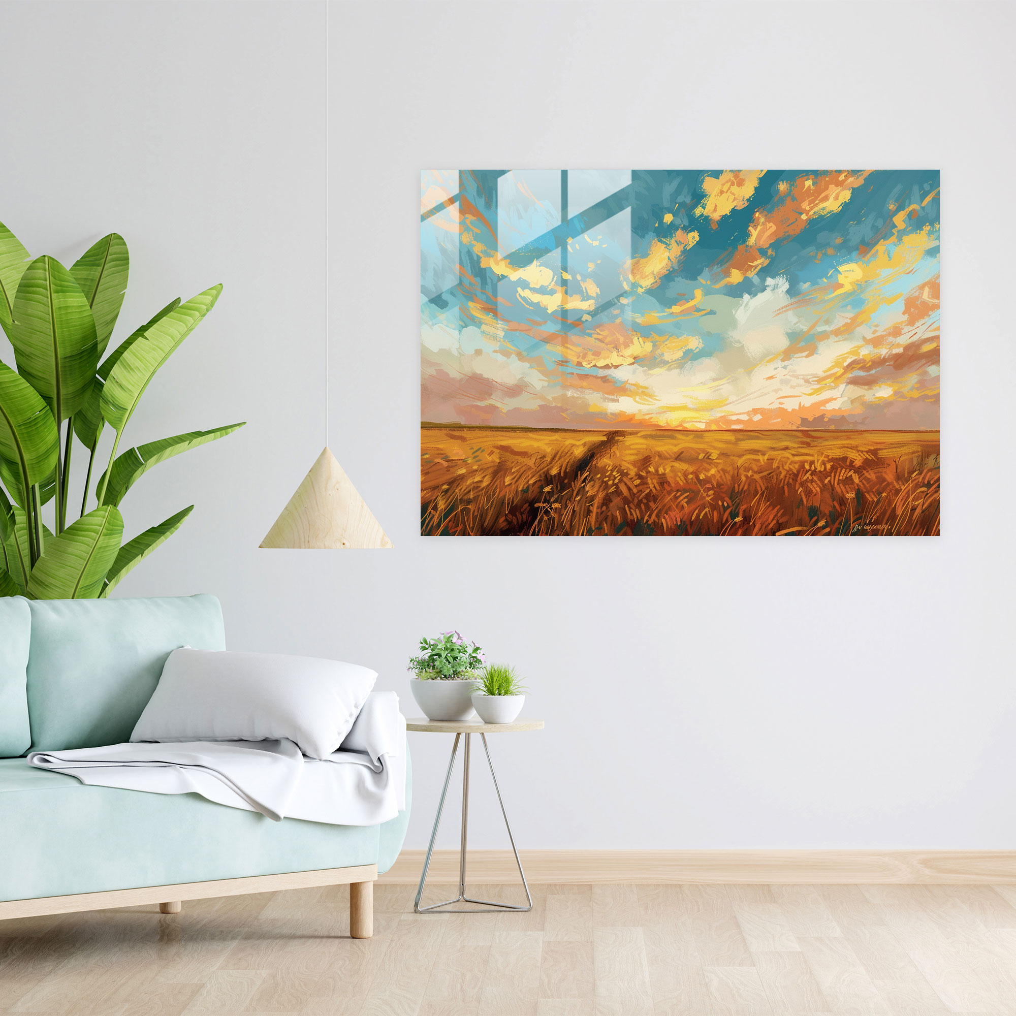 Vincent Van Gogh Glass Wall Art - Sunset Wheat Field - Vincent Van Gogh, Home Decoration, Vincent Van Gogh, Glass Print