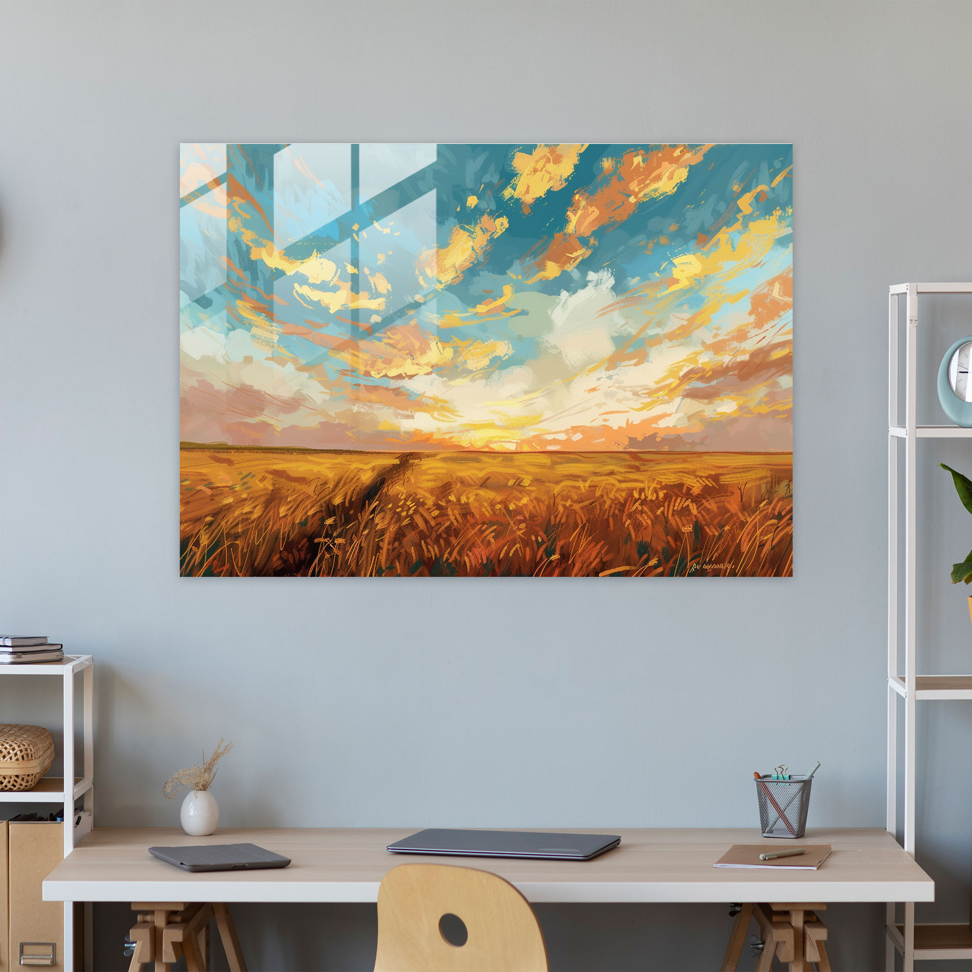 Vincent Van Gogh Glass Wall Art - Sunset Wheat Field - Vincent Van Gogh, Home Decoration, Vincent Van Gogh, Glass Print