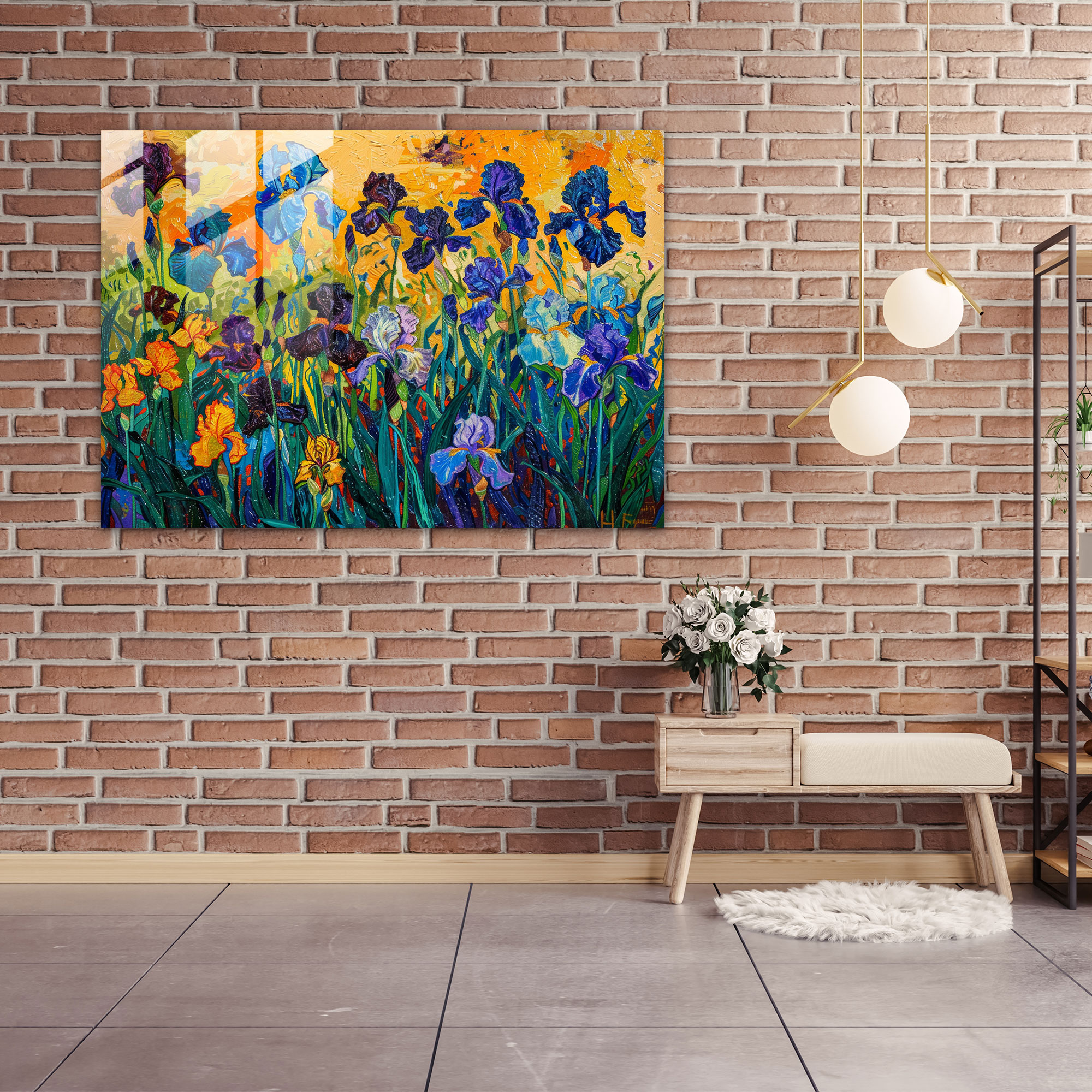 Vincent Van Gogh Glass Print - Irises Field - Vincent Van Gogh, Wall Decoration, Glass Print, Glass Wall Art