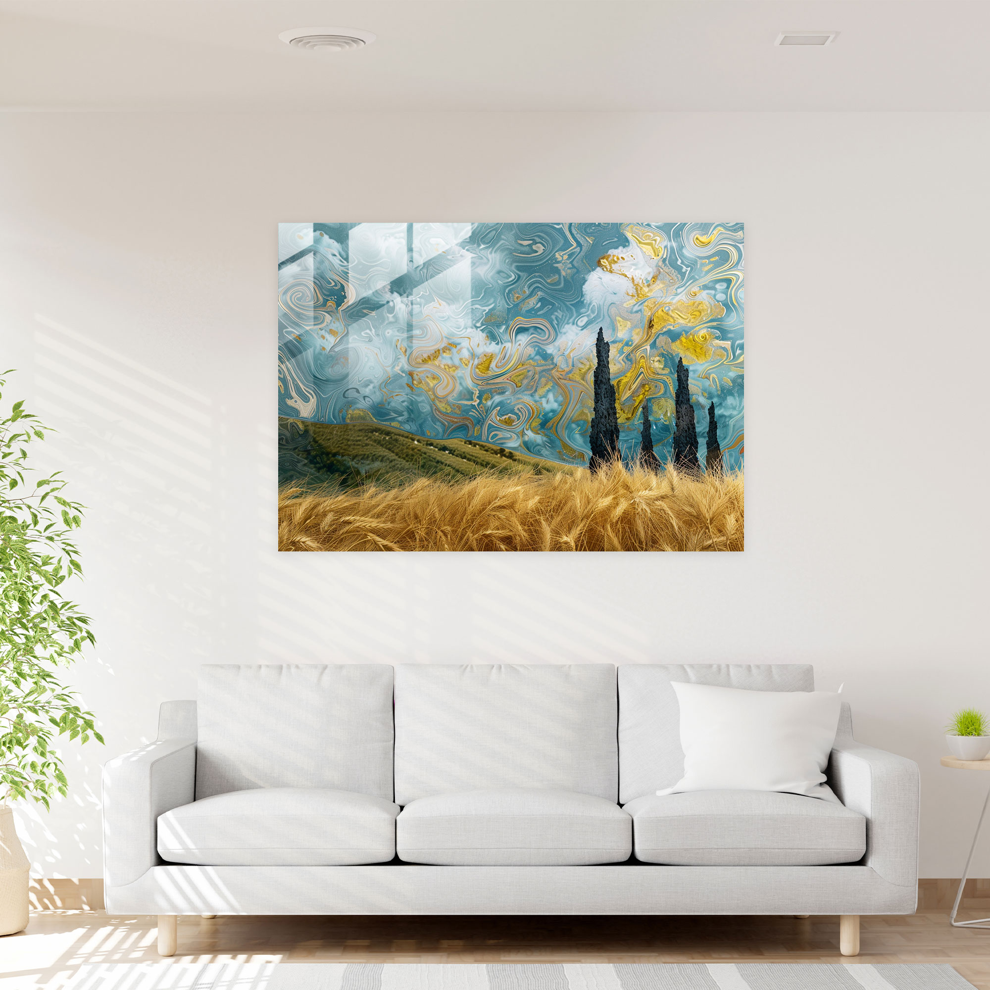 Vincent Van Gogh Wheatfield With Cypresses Glass Wall Art - Vincent Van Gogh, Home Decoration, Vincent Van Gogh, Glass Wall Art