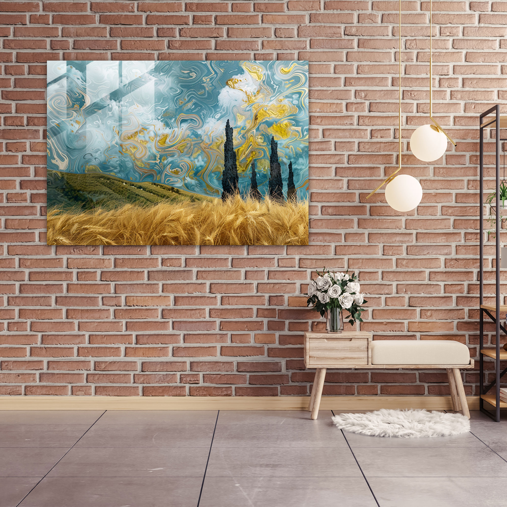 Vincent Van Gogh Wheatfield With Cypresses Glass Wall Art - Vincent Van Gogh, Home Decoration, Vincent Van Gogh, Glass Wall Art
