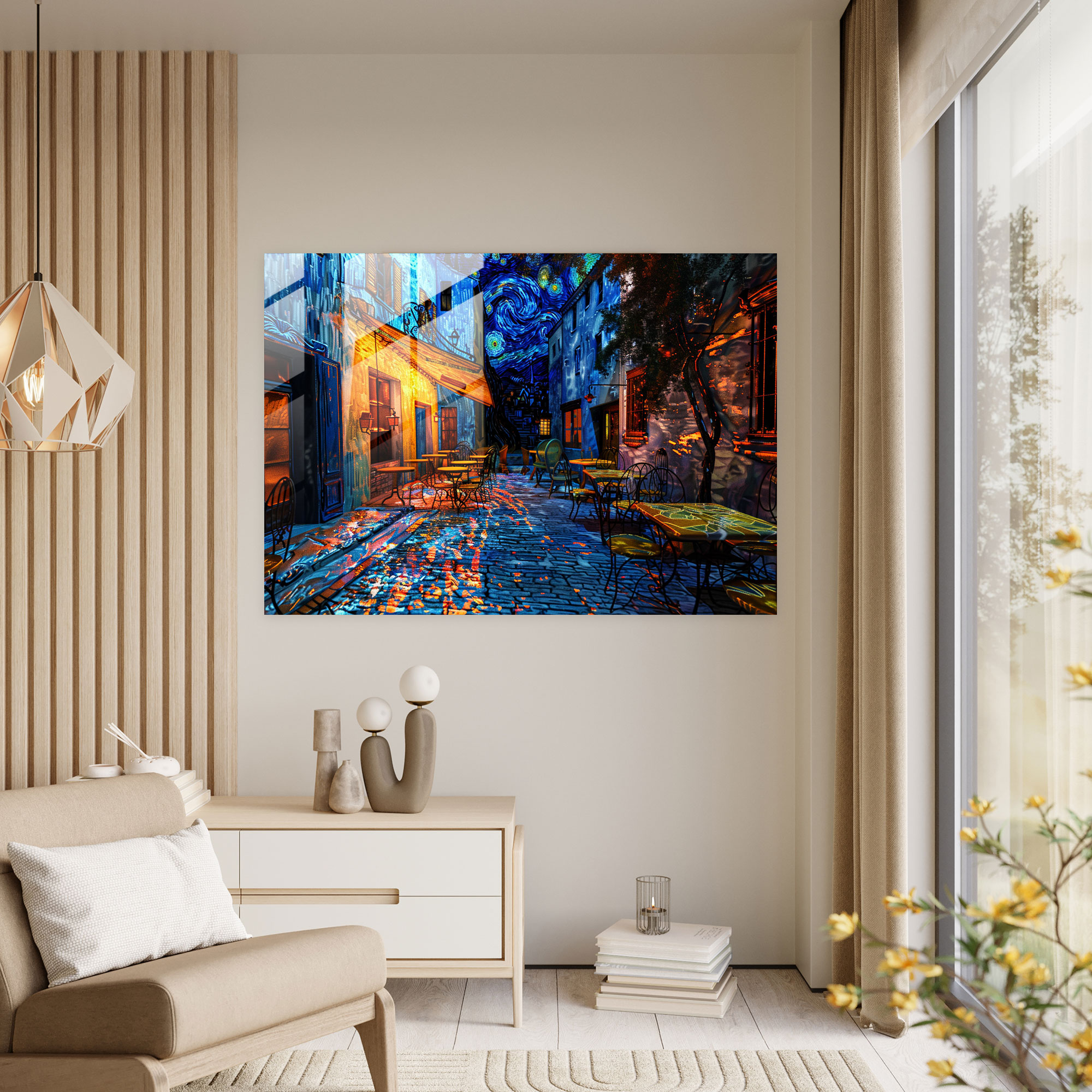 Vincent Van Gogh Glass Wall Art - Cafe Terrace And Stars - Vincent Van Gogh, Home Decoration, Modern Art, Glass Wall Art