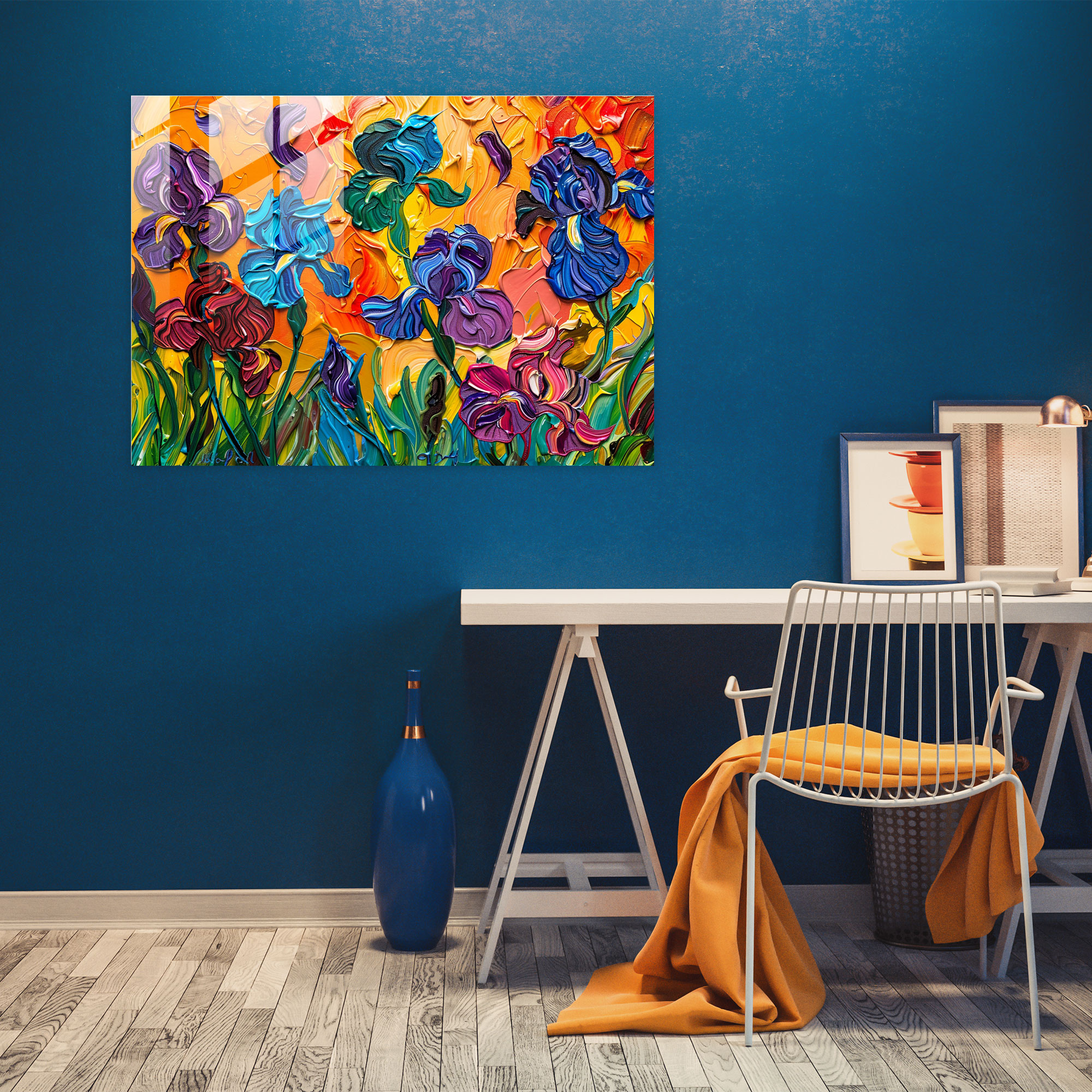 Vincent Van Gogh Glass Art - Vibrant Irises - Vincent Van Gogh, Home Decoration, Glass Art, Modern Art