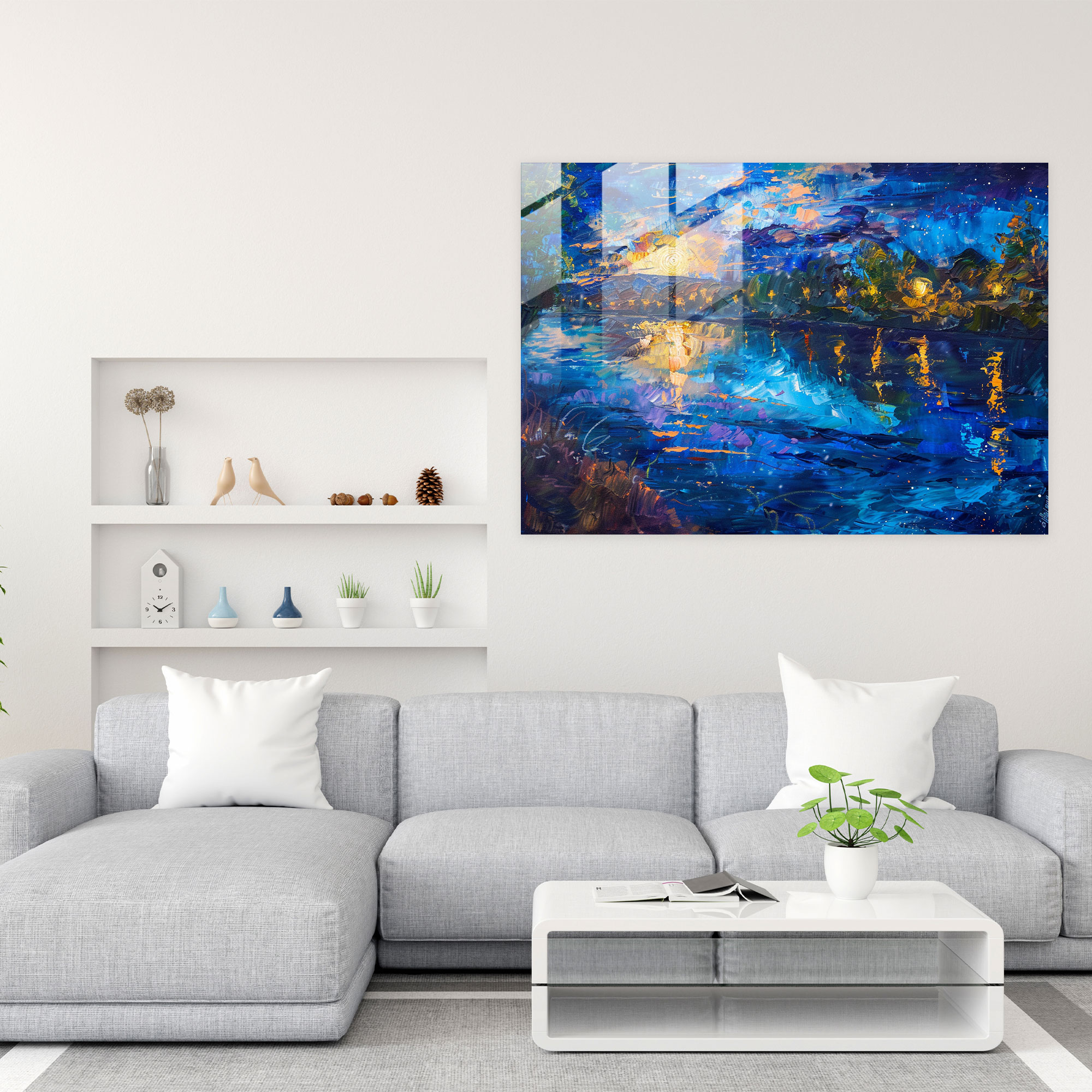 Vincent Van Gogh Modern Art - Starry Night And Rhone River - Vincent Van Gogh, Modern Art, Home Decoration, Glass Print