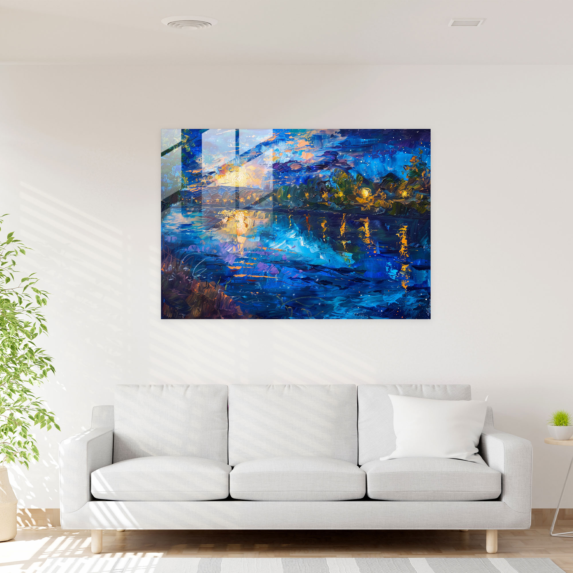 Vincent Van Gogh Modern Art - Starry Night And Rhone River - Vincent Van Gogh, Modern Art, Home Decoration, Glass Print