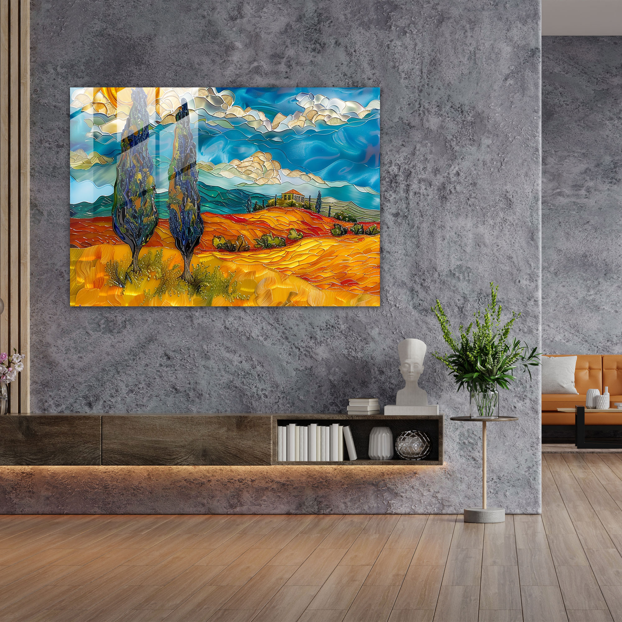 Vincent Van Gogh Wheatfield With Cypresses Glass Wall Art - Vincent Van Gogh, Home Decoration, Glass Wall Art, Glass Print