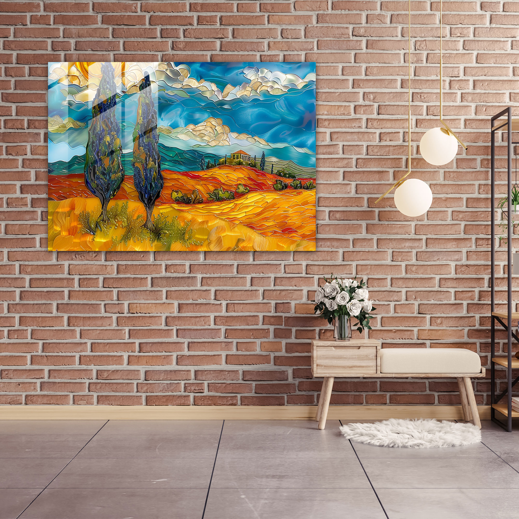 Vincent Van Gogh Wheatfield With Cypresses Glass Wall Art - Vincent Van Gogh, Home Decoration, Glass Wall Art, Glass Print
