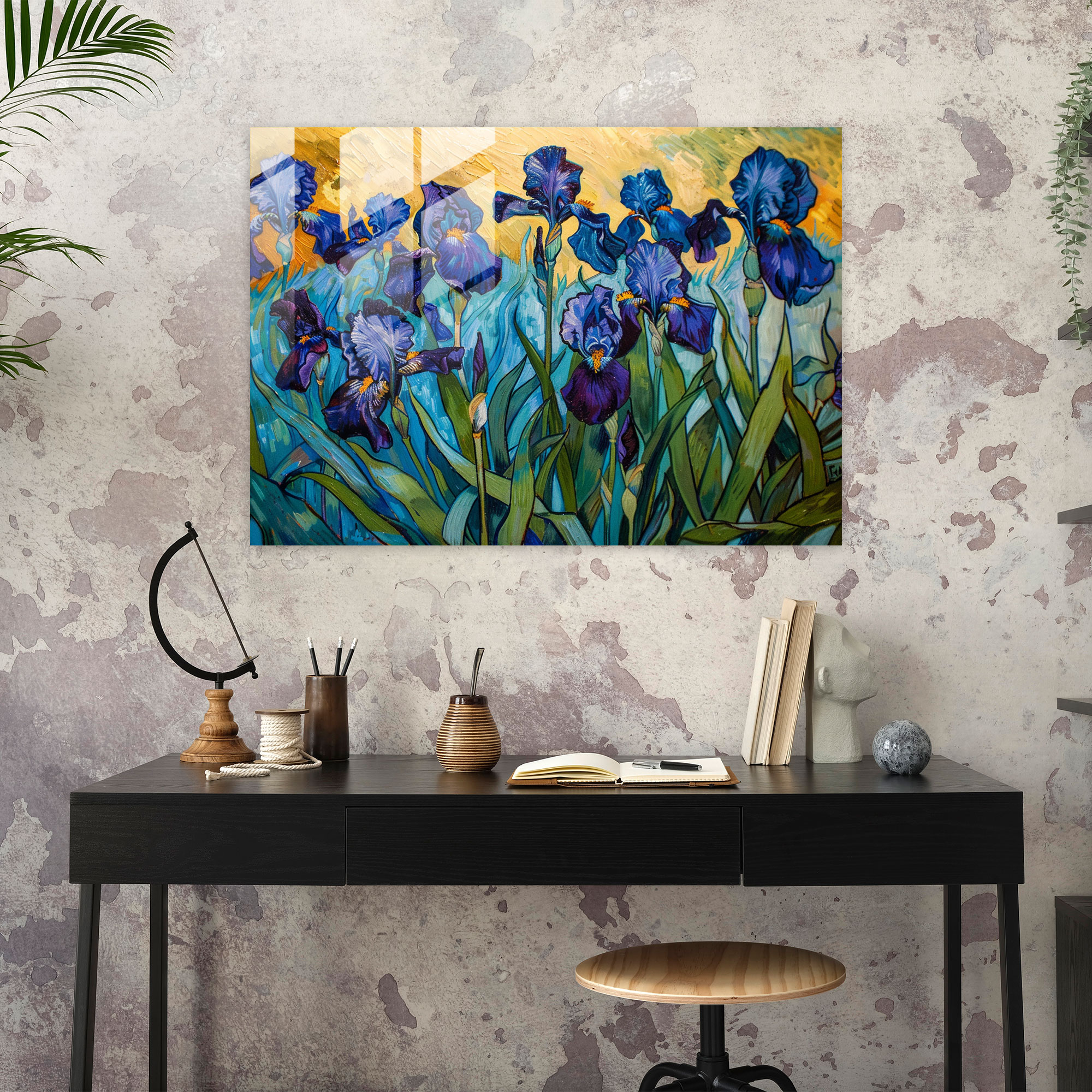 Vincent Van Gogh Glass Art - Irises In A Field - Vincent Van Gogh, Vincent Van Gogh, Wall Decoration, Home Decoration