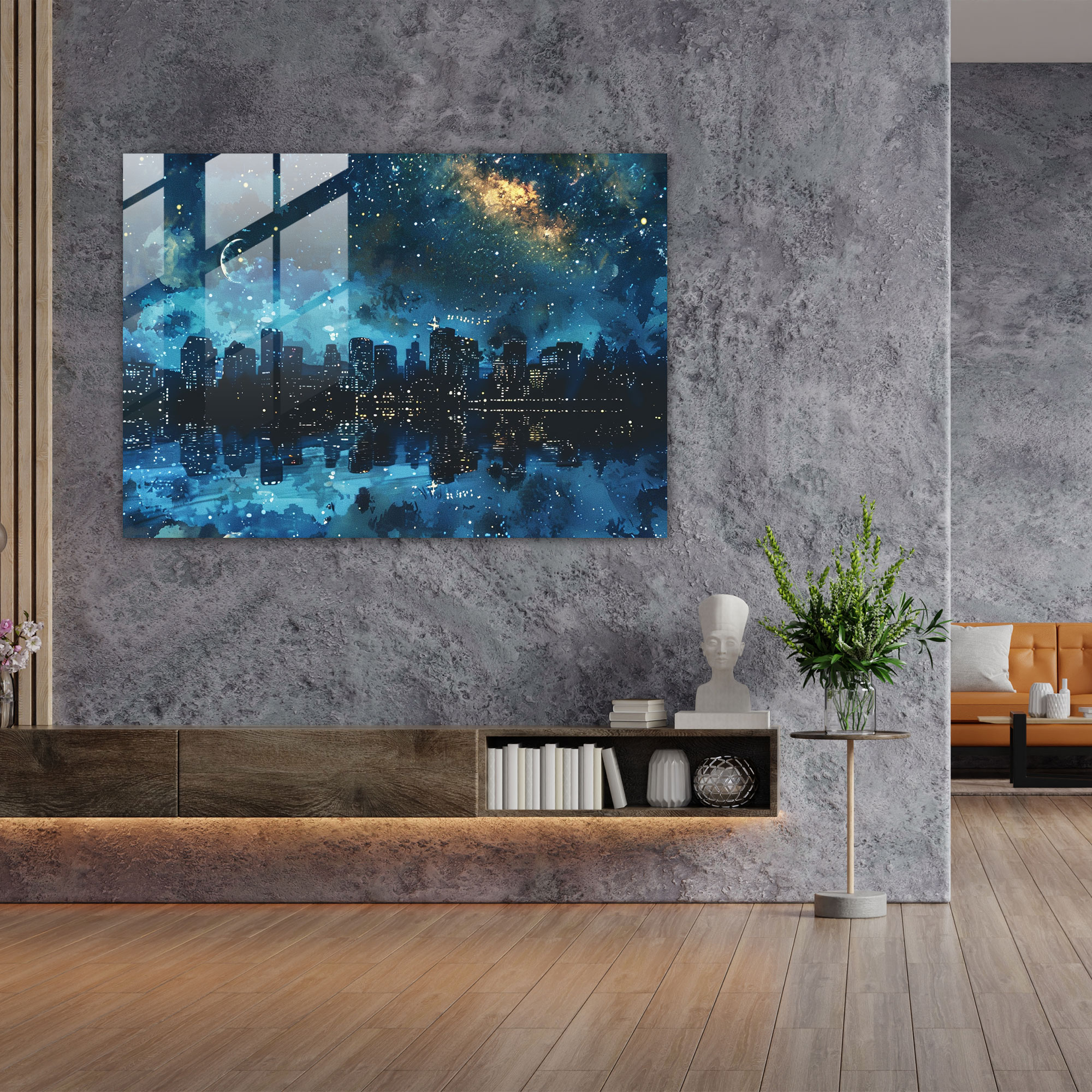 Vincent Van Gogh Glass Print: Starry Night Cityscape Glass Wall Art - Vincent Van Gogh, Glass Art, Glass Wall Art, Vincent Van Gogh