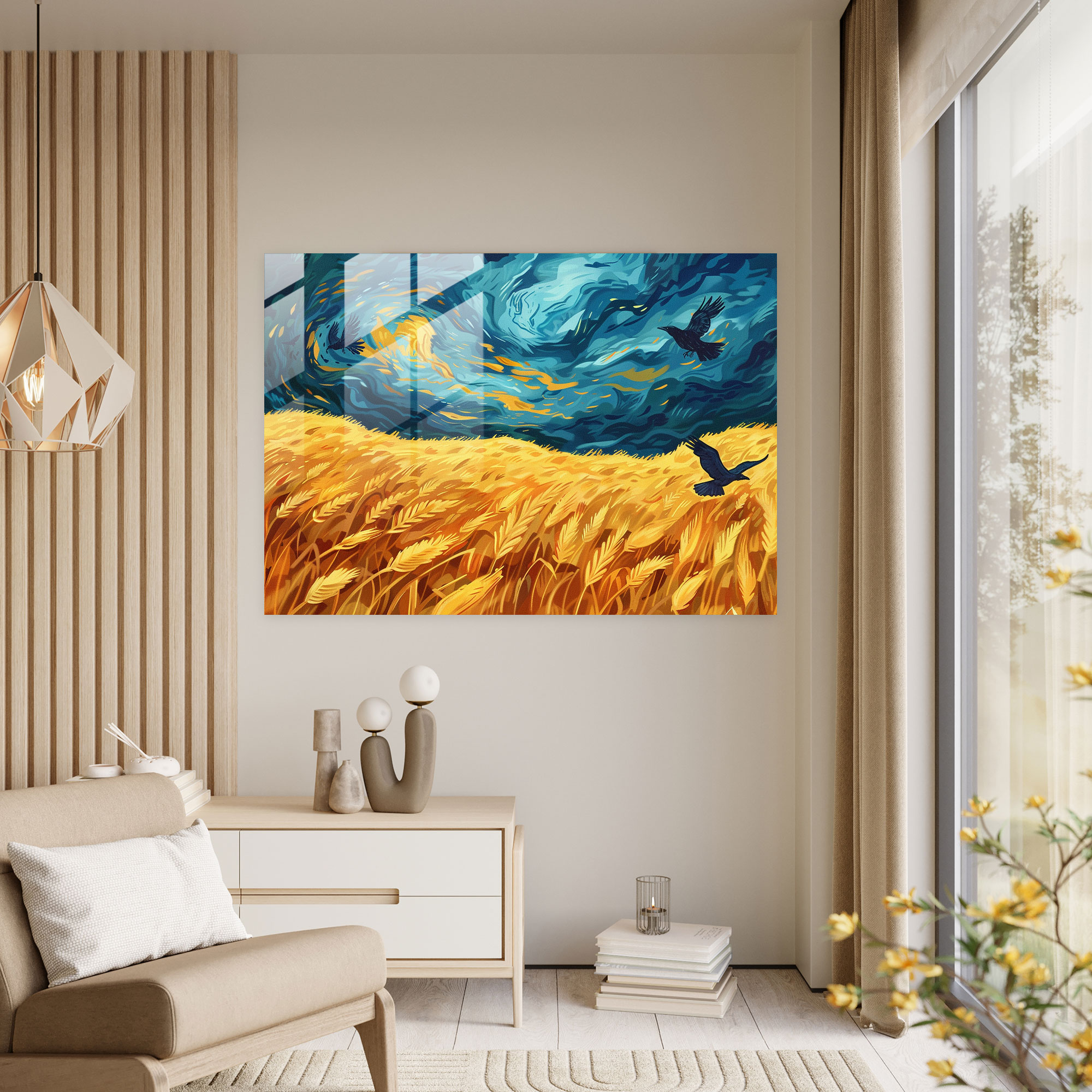 Vincent Van Gogh Glass Print: Wheat Fields With Crows Glass Wall Art - Vincent Van Gogh, Vincent Van Gogh, Glass Wall Art, Home Decoration