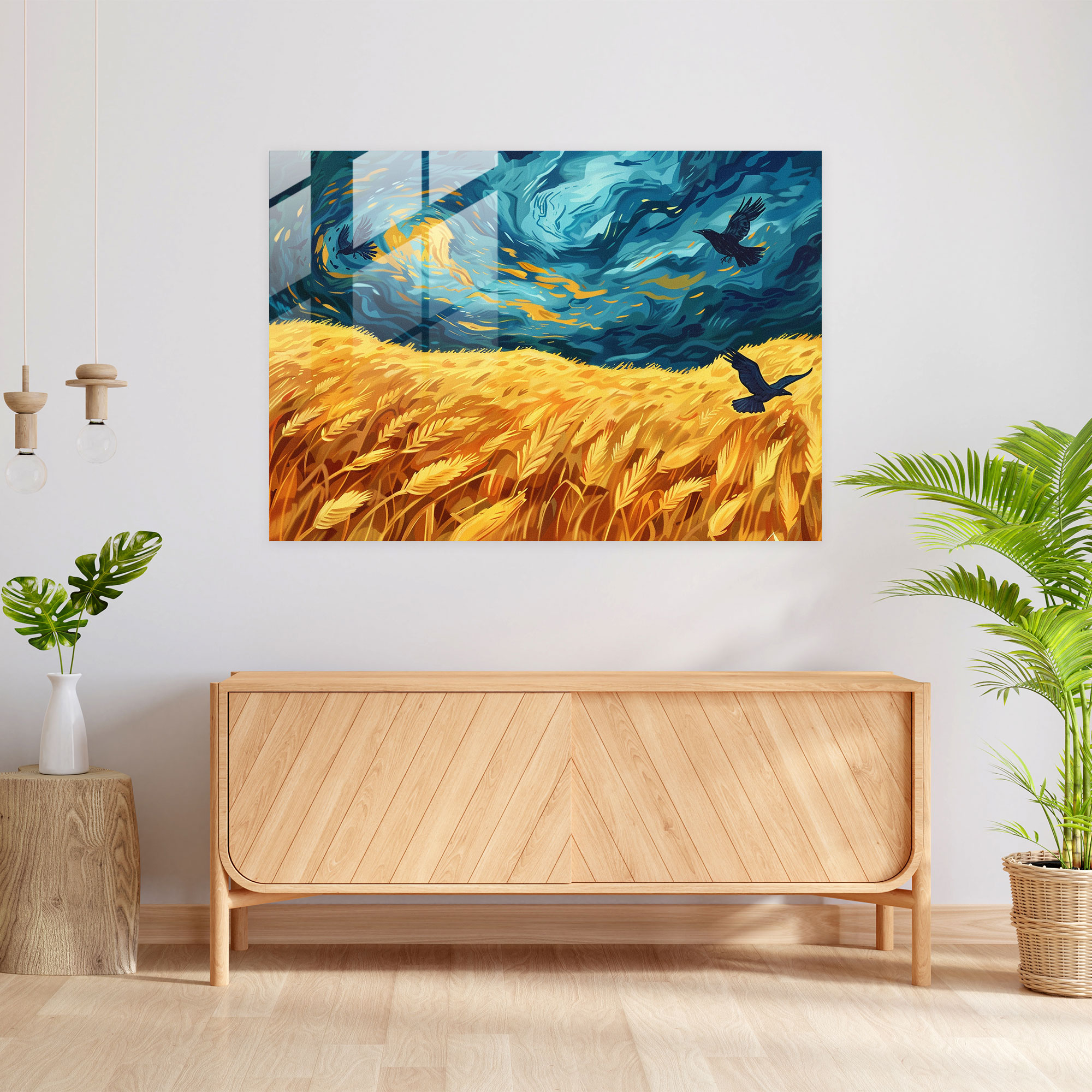 Vincent Van Gogh Glass Print: Wheat Fields With Crows Glass Wall Art - Vincent Van Gogh, Vincent Van Gogh, Glass Wall Art, Home Decoration