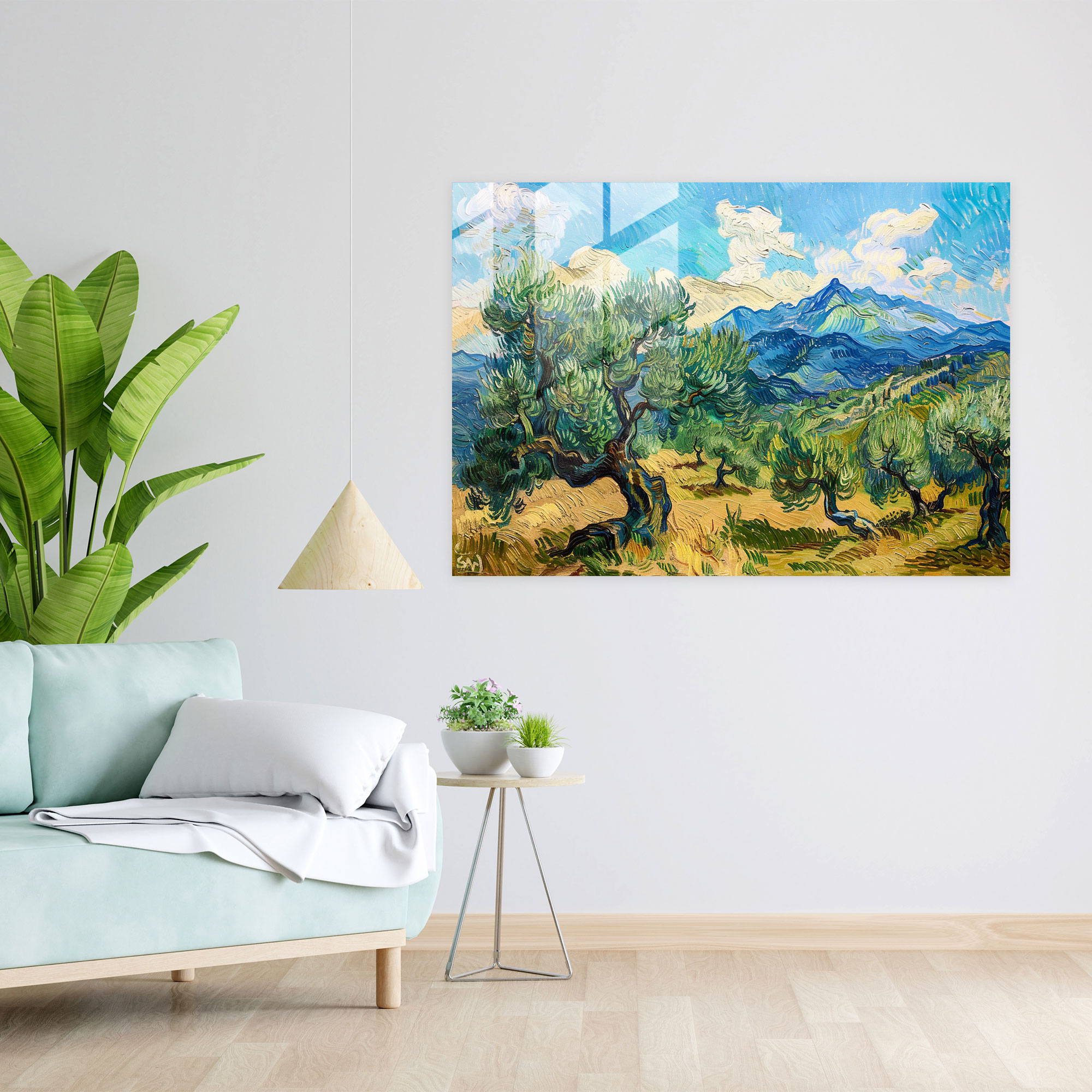 Vincent Van Gogh Glass Print: Olive Trees With Mountains Glass Wall Art - Vincent Van Gogh, Glass Art, Glass Print, Vincent Van Gogh