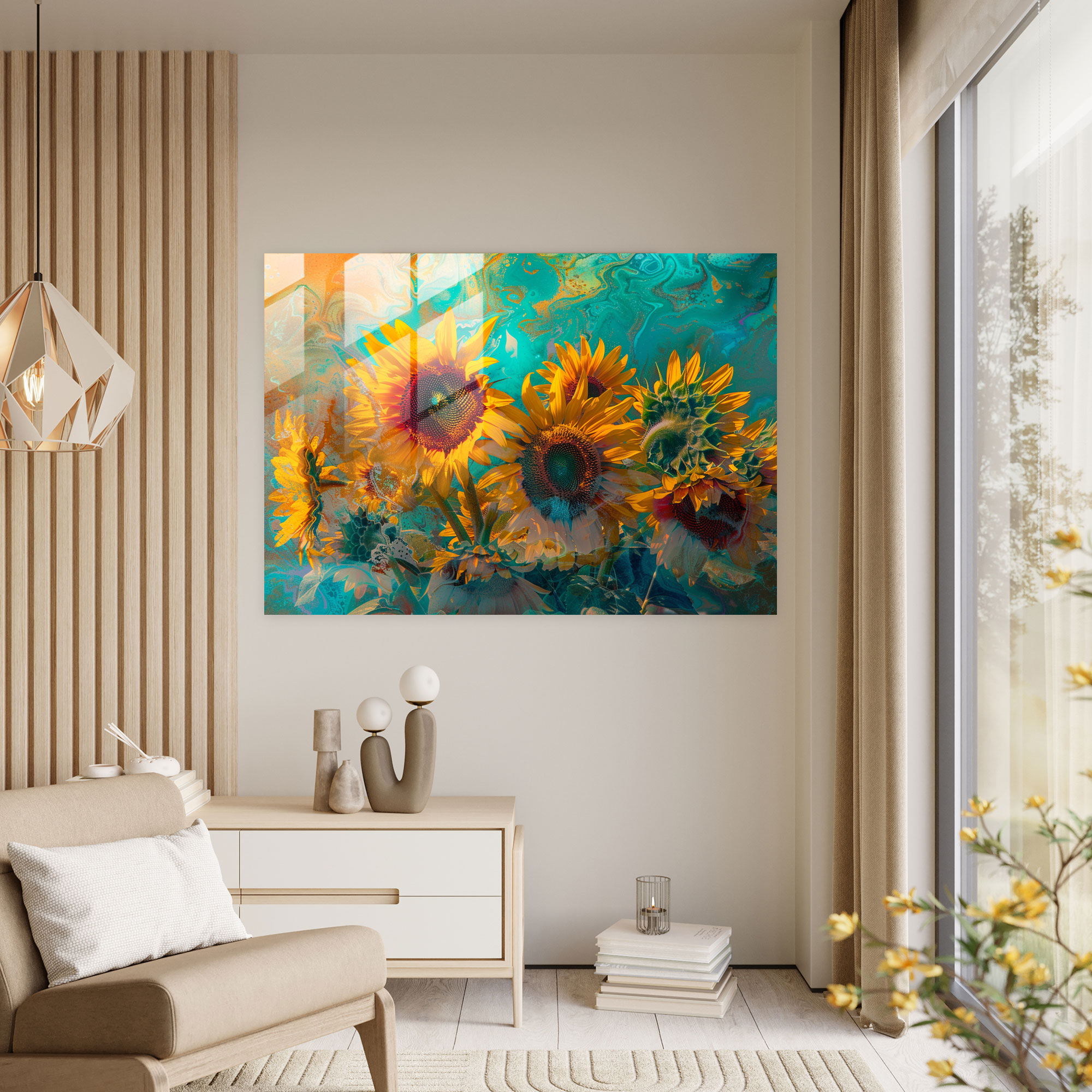 Vincent Van Gogh Glass Print: Psychedelic Sunflowers - Vincent Van Gogh, Glass Wall Art, Glass Print, Modern Art