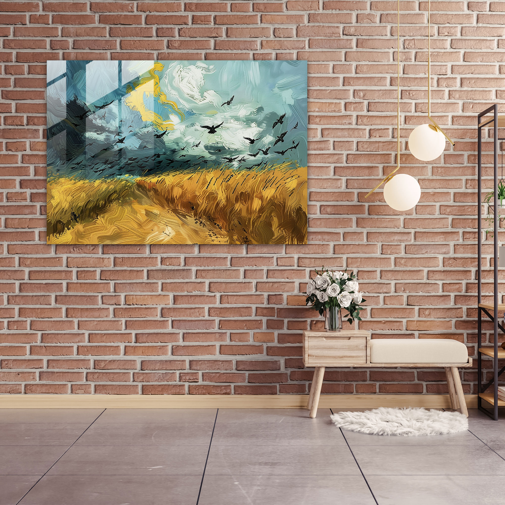 Vincent Van Gogh Glass Print: Stormy Wheatfield With Crows - Vincent Van Gogh, Modern Art, Glass Print, Vincent Van Gogh