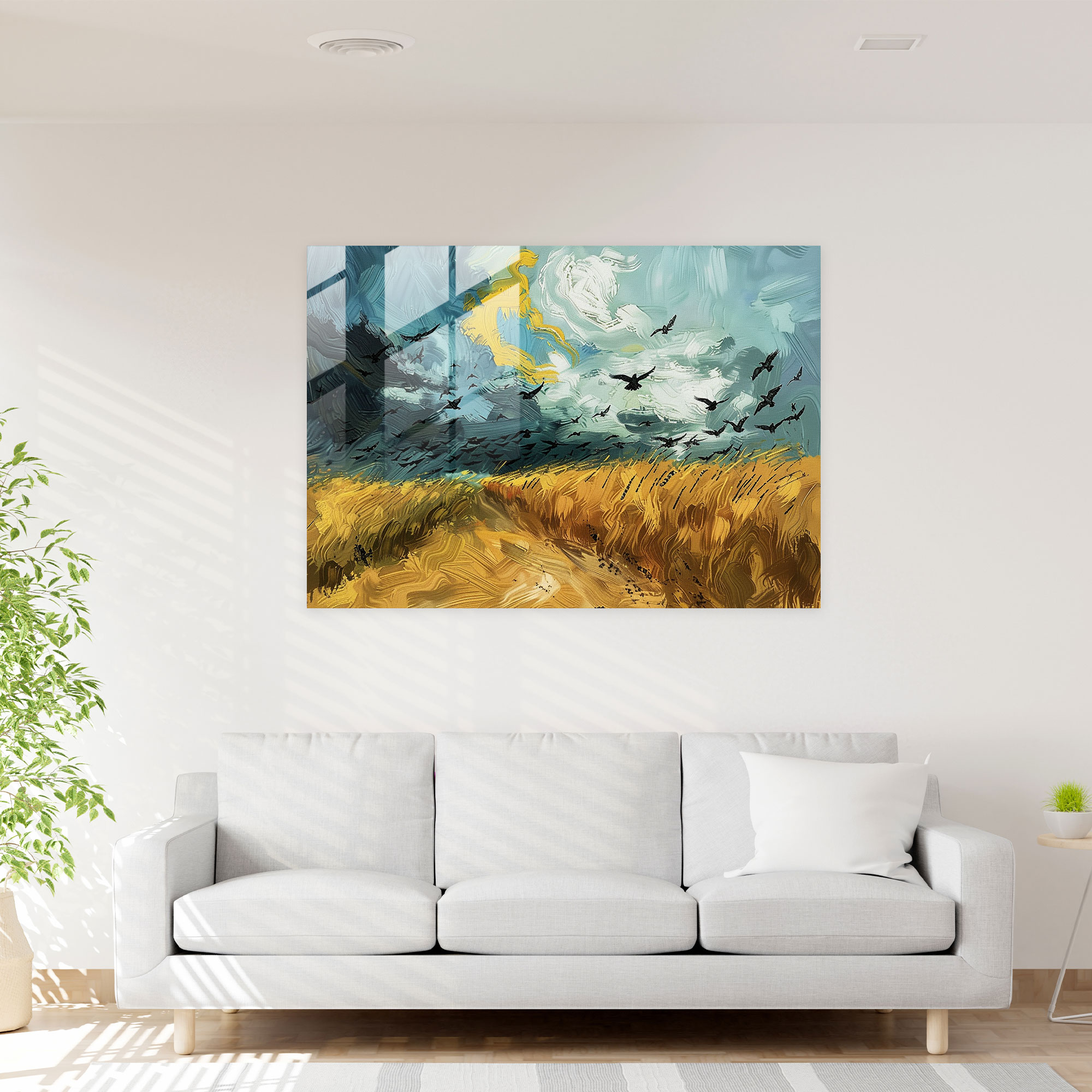 Vincent Van Gogh Glass Print: Stormy Wheatfield With Crows - Vincent Van Gogh, Modern Art, Glass Print, Vincent Van Gogh