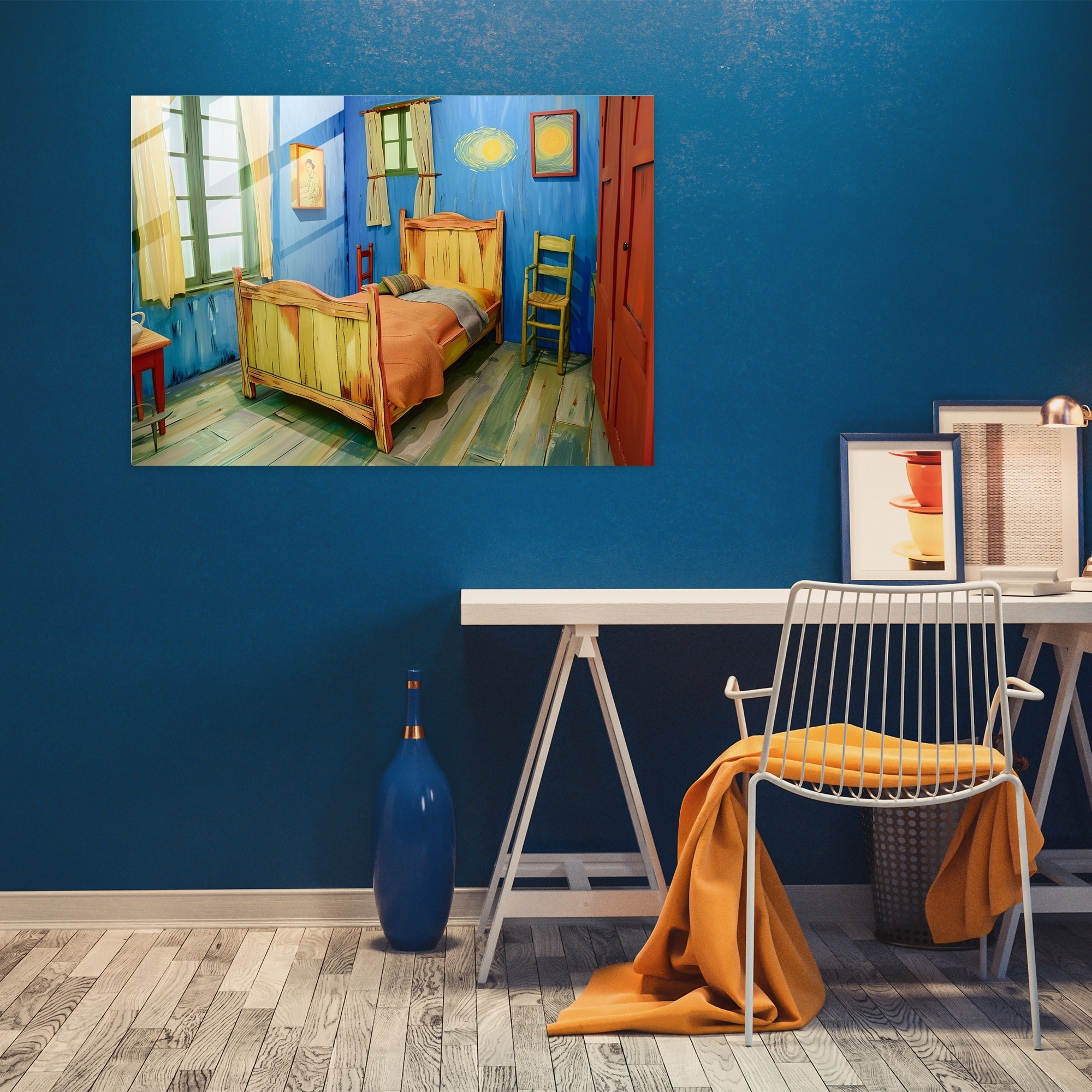 Vincent Van Gogh Glass Wall Art: Cozy Bedroom Retreat - Vincent Van Gogh, Wall Decoration, Glass Wall Art, Home Decoration