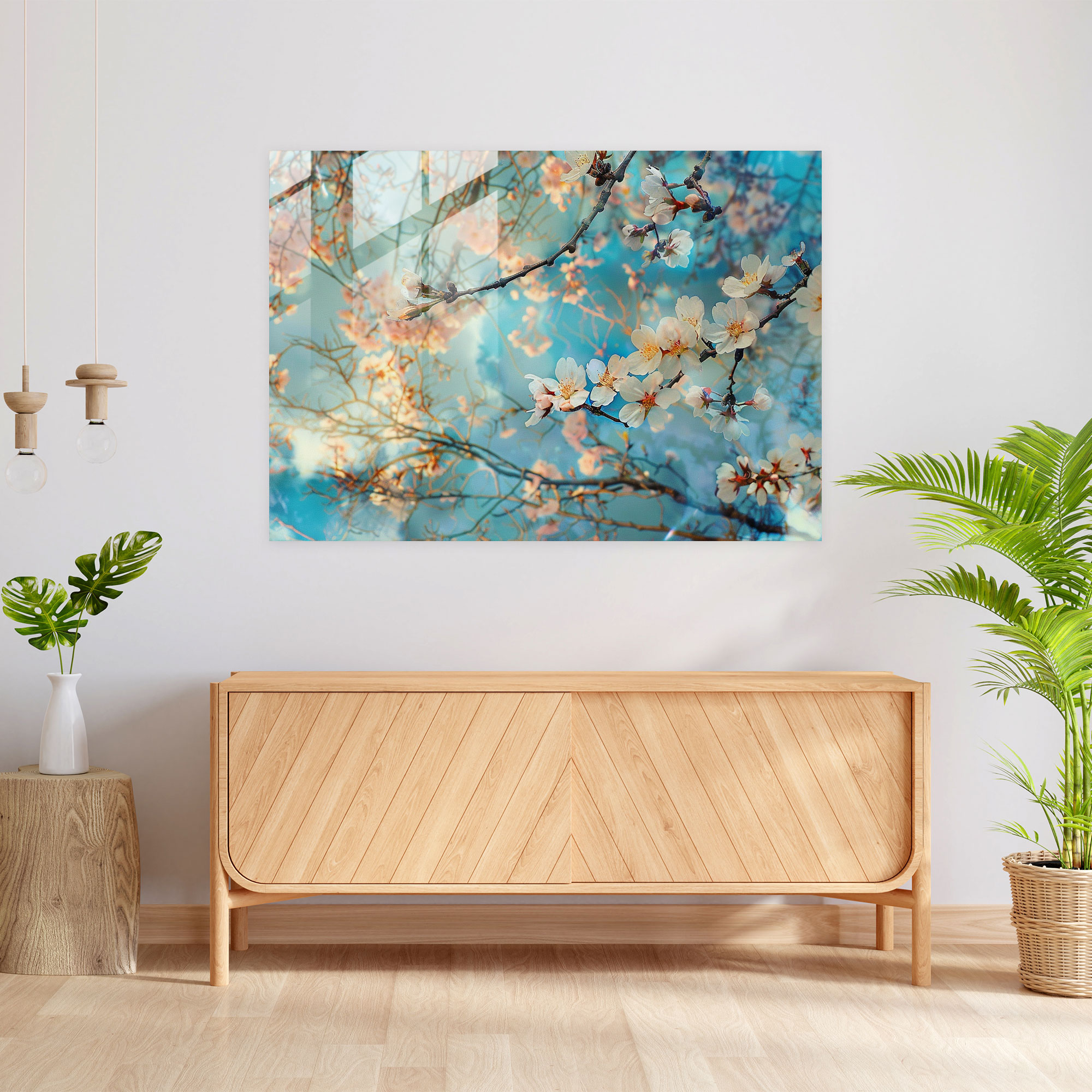 Vincent Van Gogh Glass Art: Whimsical Almond Blossom Garden - Vincent Van Gogh, Home Decoration, Modern Art, Glass Art