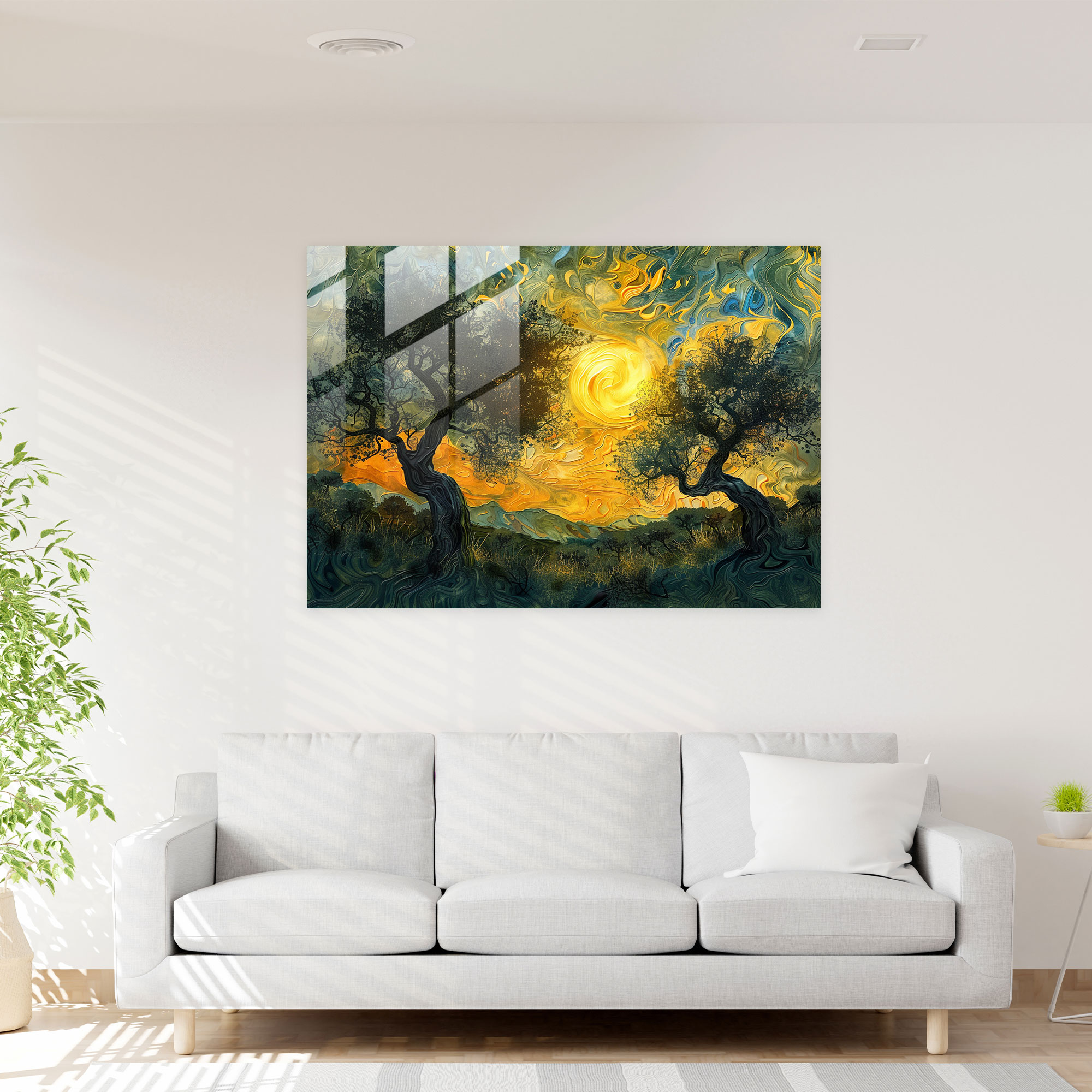 Vincent Van Gogh Glass Print: Surreal Olive Trees Dream - Vincent Van Gogh, Glass Wall Art, Modern Art, Glass Print