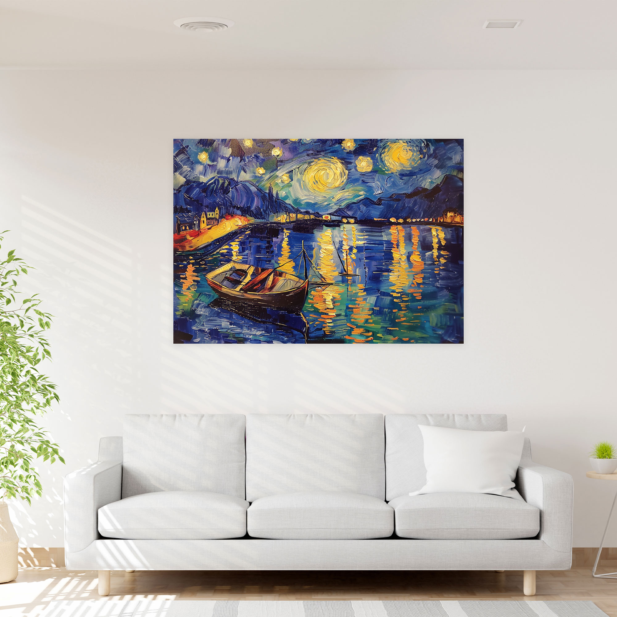 Rhone Nehri Üzerinde Yıldızlı Gece Kanvas Tablo - Vincent Van Gogh Duvar Sanatı Duvar Dekorasyonu