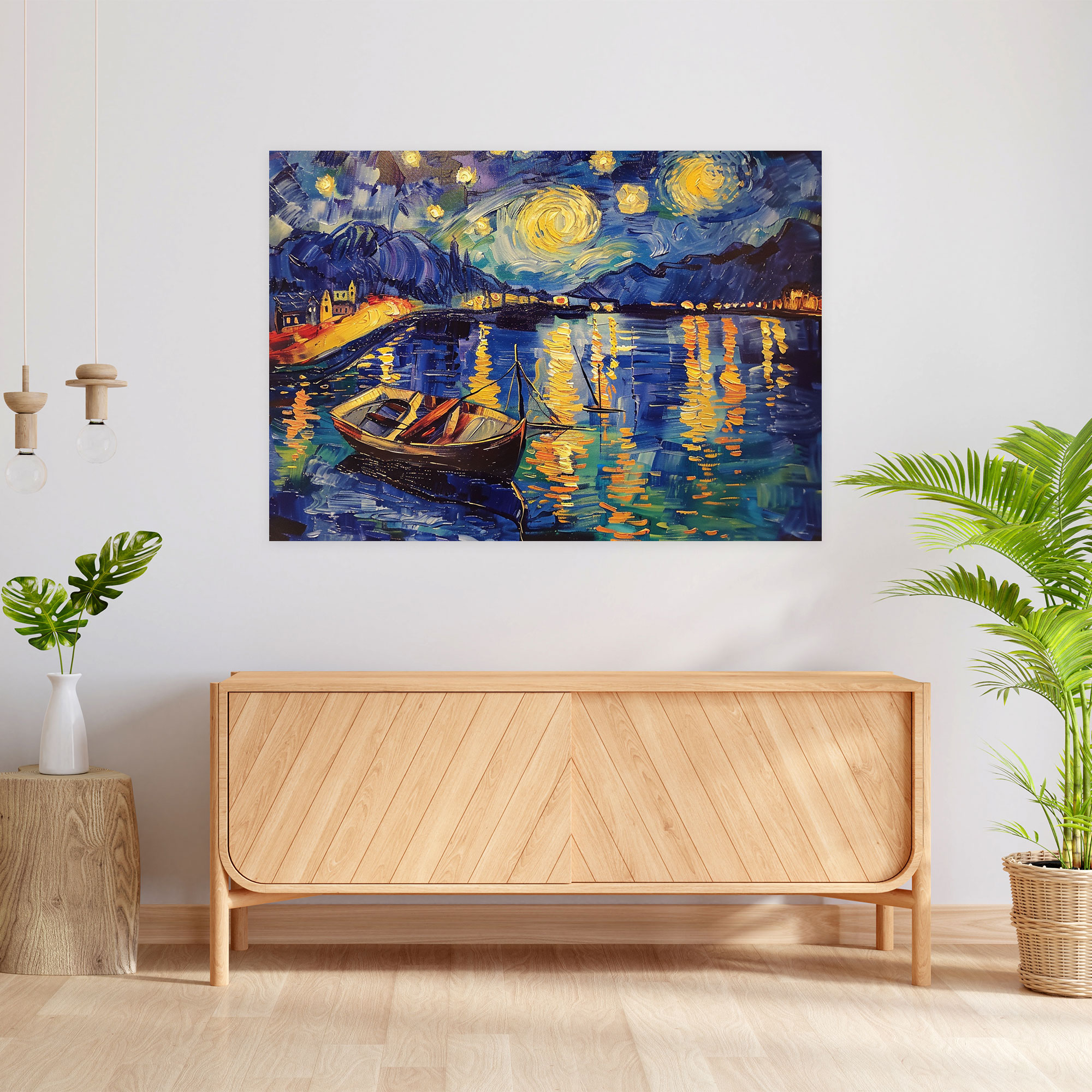 Rhone Nehri Üzerinde Yıldızlı Gece Kanvas Tablo - Vincent Van Gogh Duvar Sanatı Duvar Dekorasyonu