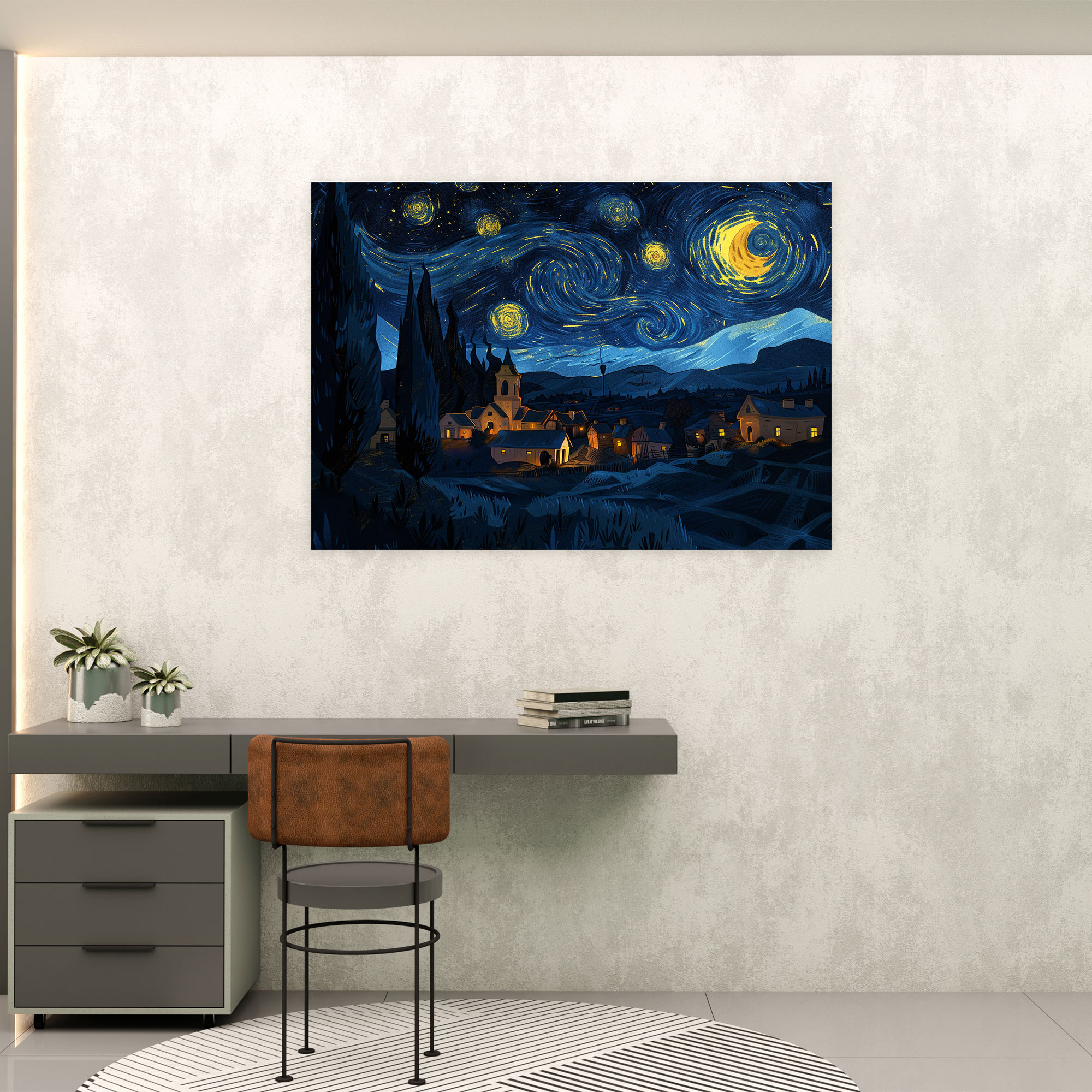 Vincent Van Gogh Starry Night Village Canvas Print - Vincent Van Gogh, Vincent Van Gogh, Home Decoration, Canvas Wall Art