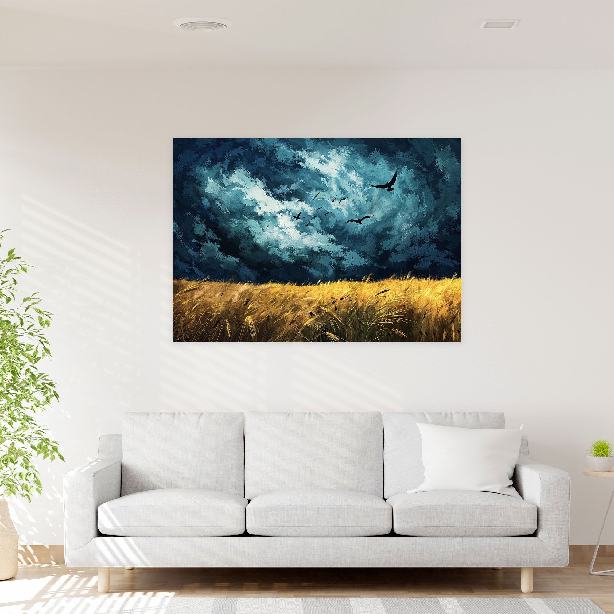 Vincent Van Gogh'un Kargalarla Buğday Tarlası Kanvas Tablosu - Duvar Dekorasyonu