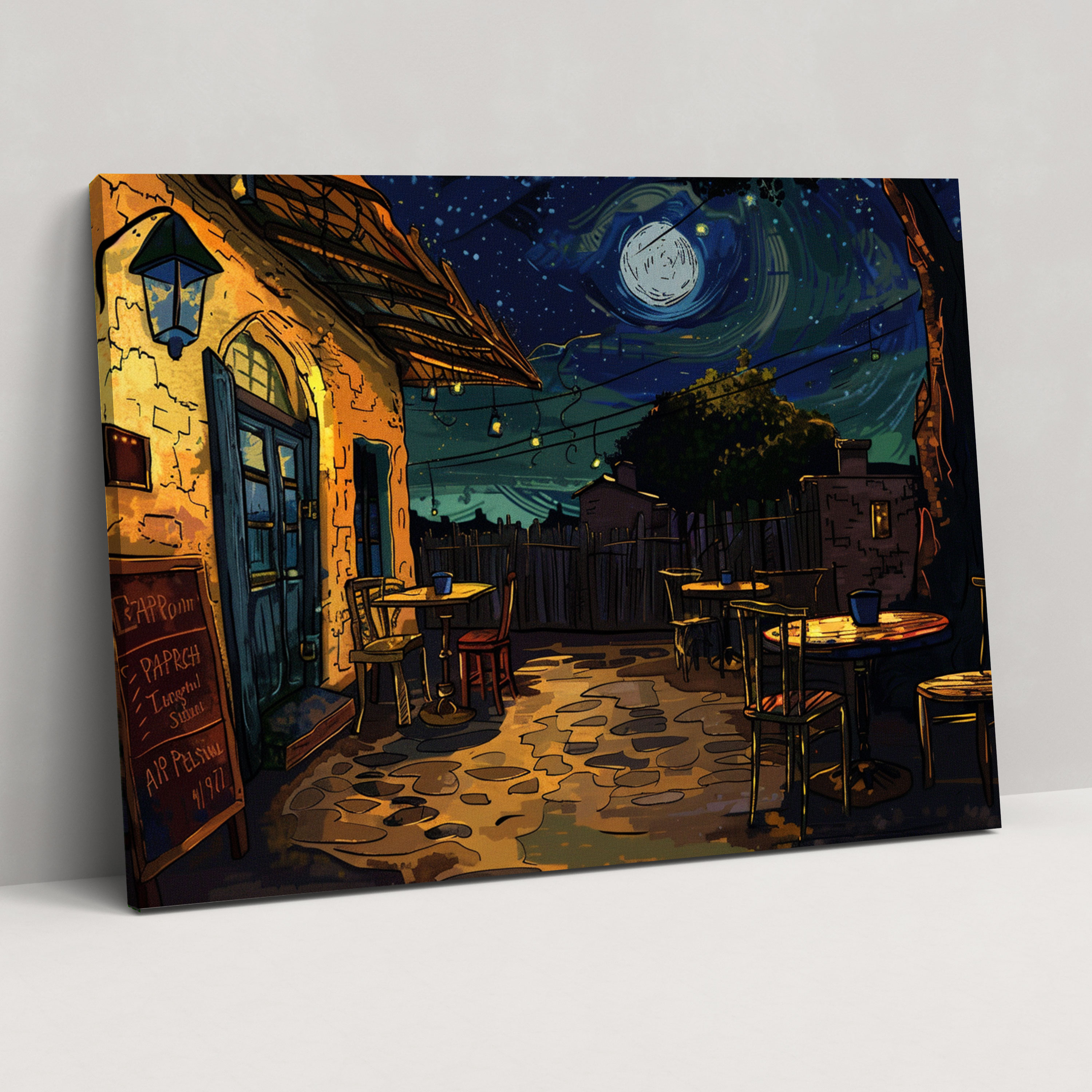 Gecede Kafe Terası Duvar Dekorasyonu - Vincent Van Gogh Duvar Sanatı Kanvas