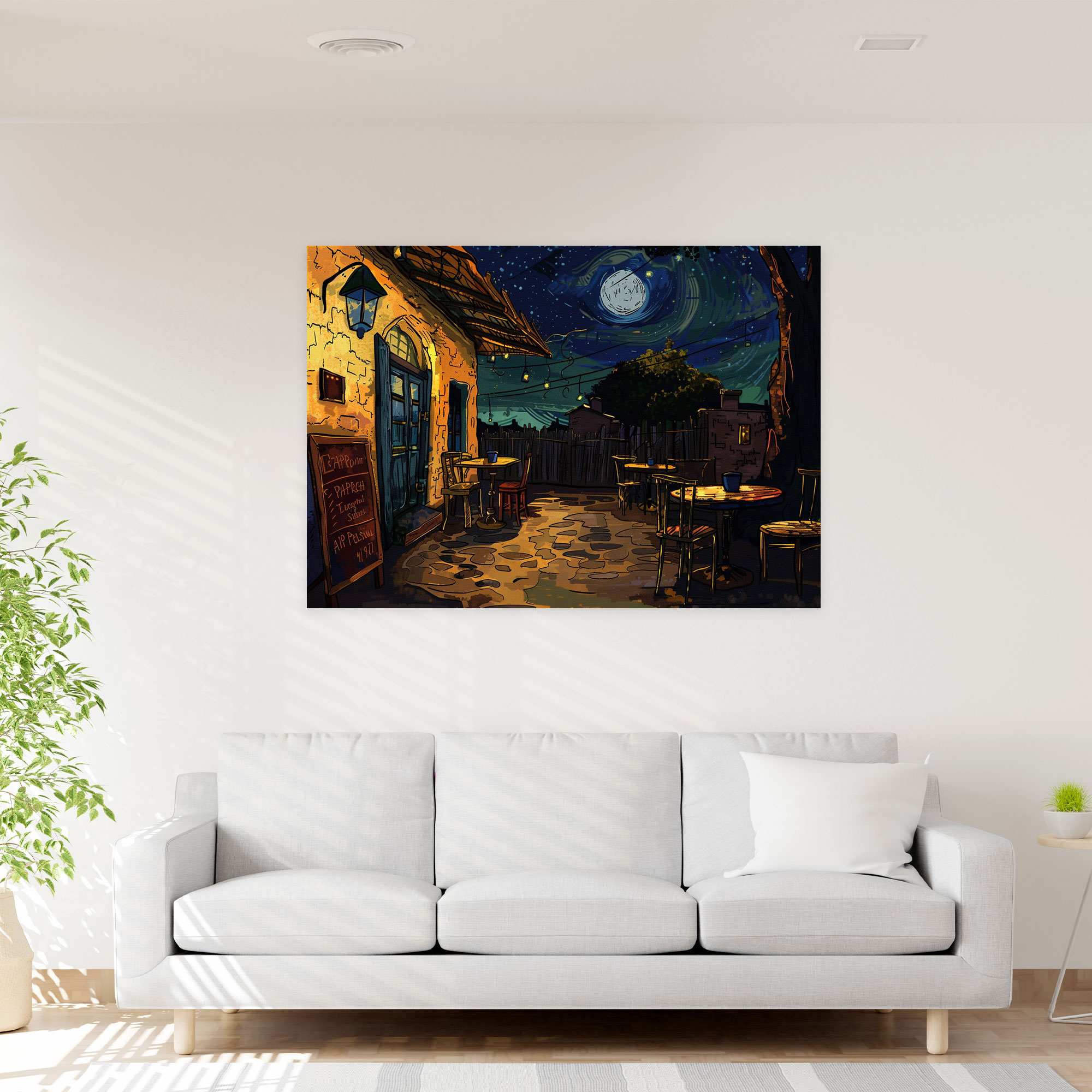 Gecede Kafe Terası Duvar Dekorasyonu - Vincent Van Gogh Duvar Sanatı Kanvas