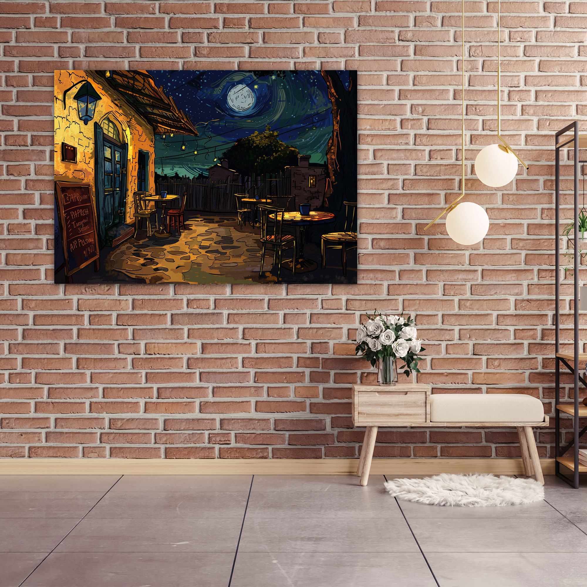 Gecede Kafe Terası Duvar Dekorasyonu - Vincent Van Gogh Duvar Sanatı Kanvas