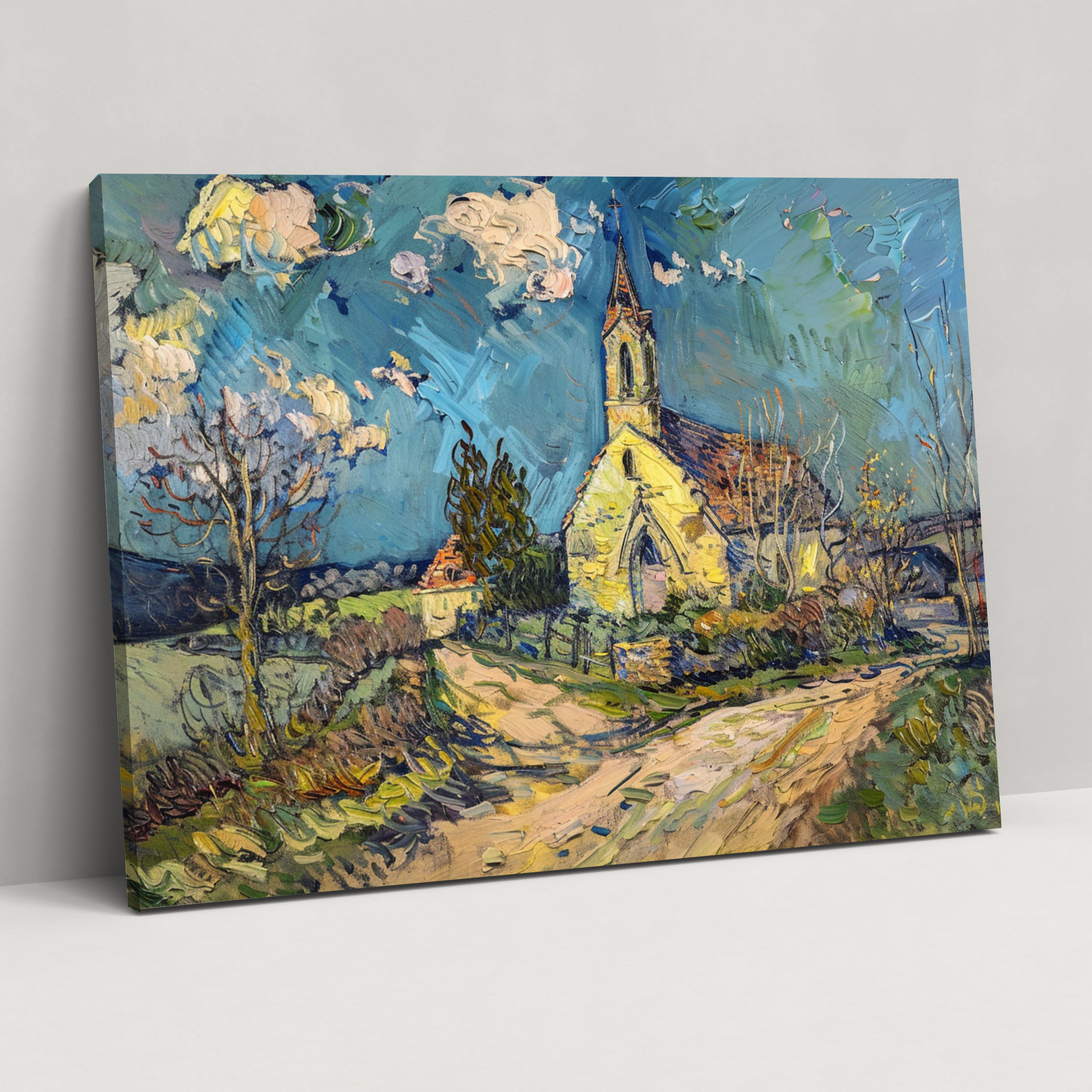 Vincent Van Gogh Auvers Kilisesi Kanvas Tablo - Ev Dekorasyonu Duvar Sanatı