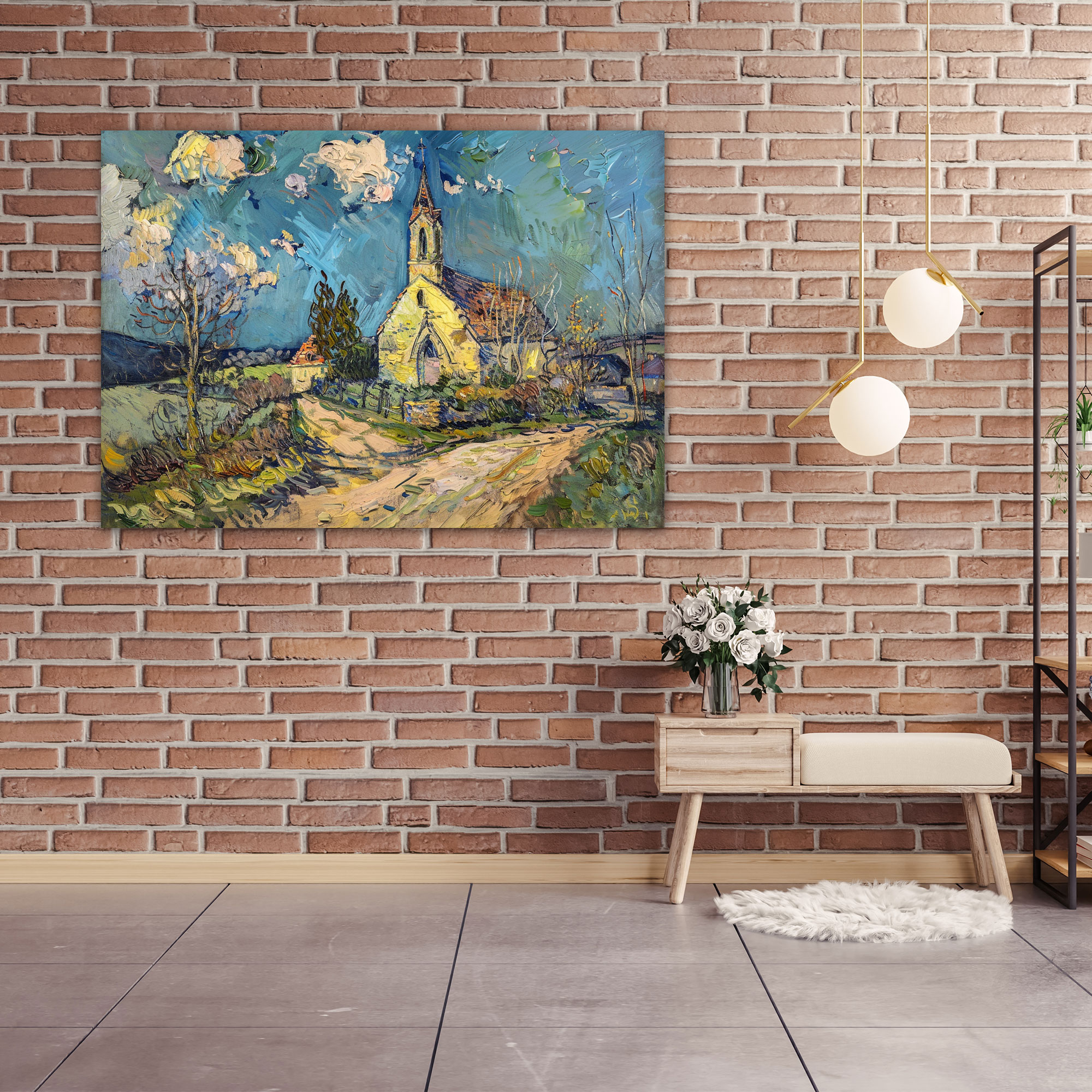 Vincent Van Gogh Auvers Kilisesi Kanvas Tablo - Ev Dekorasyonu Duvar Sanatı