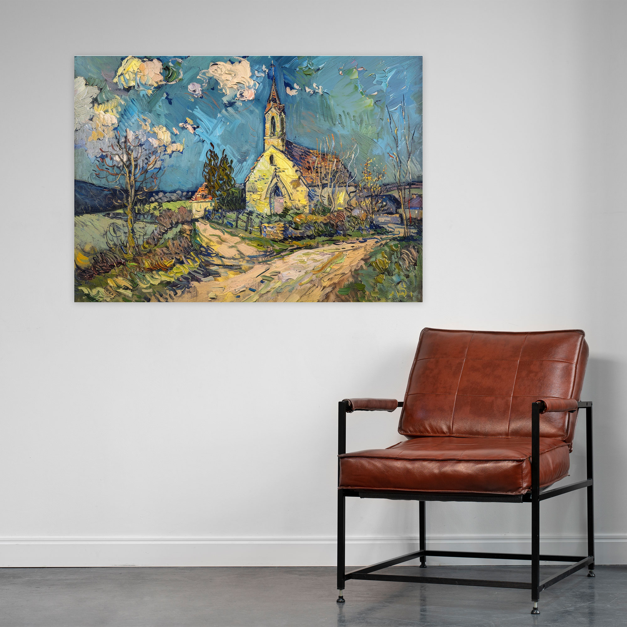 Vincent Van Gogh Auvers Kilisesi Kanvas Tablo - Ev Dekorasyonu Duvar Sanatı
