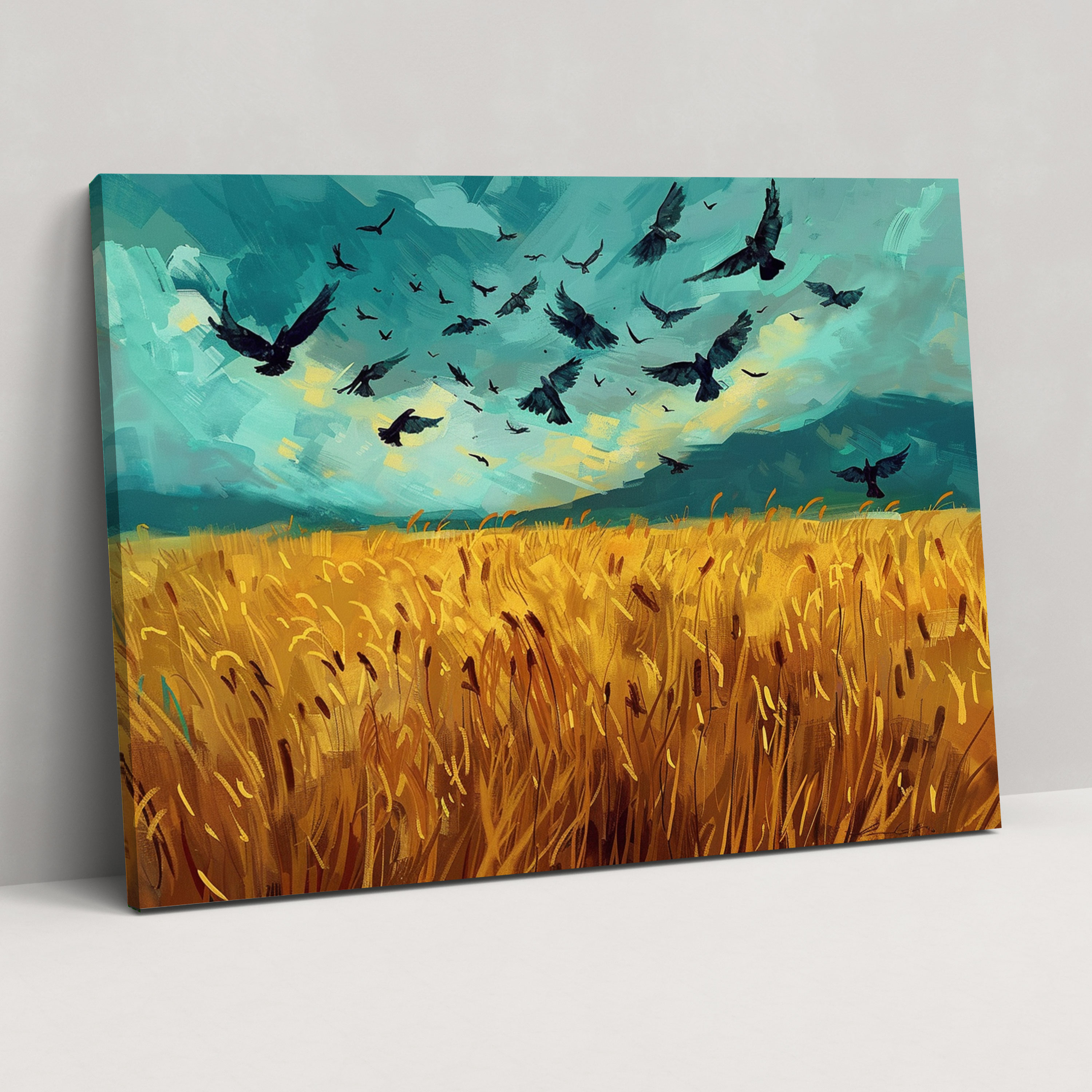 Vincent Van Gogh Kargalarla Buğday Tarlası Kanvas Tablo - Vincent Van Gogh Kanvas Tablo