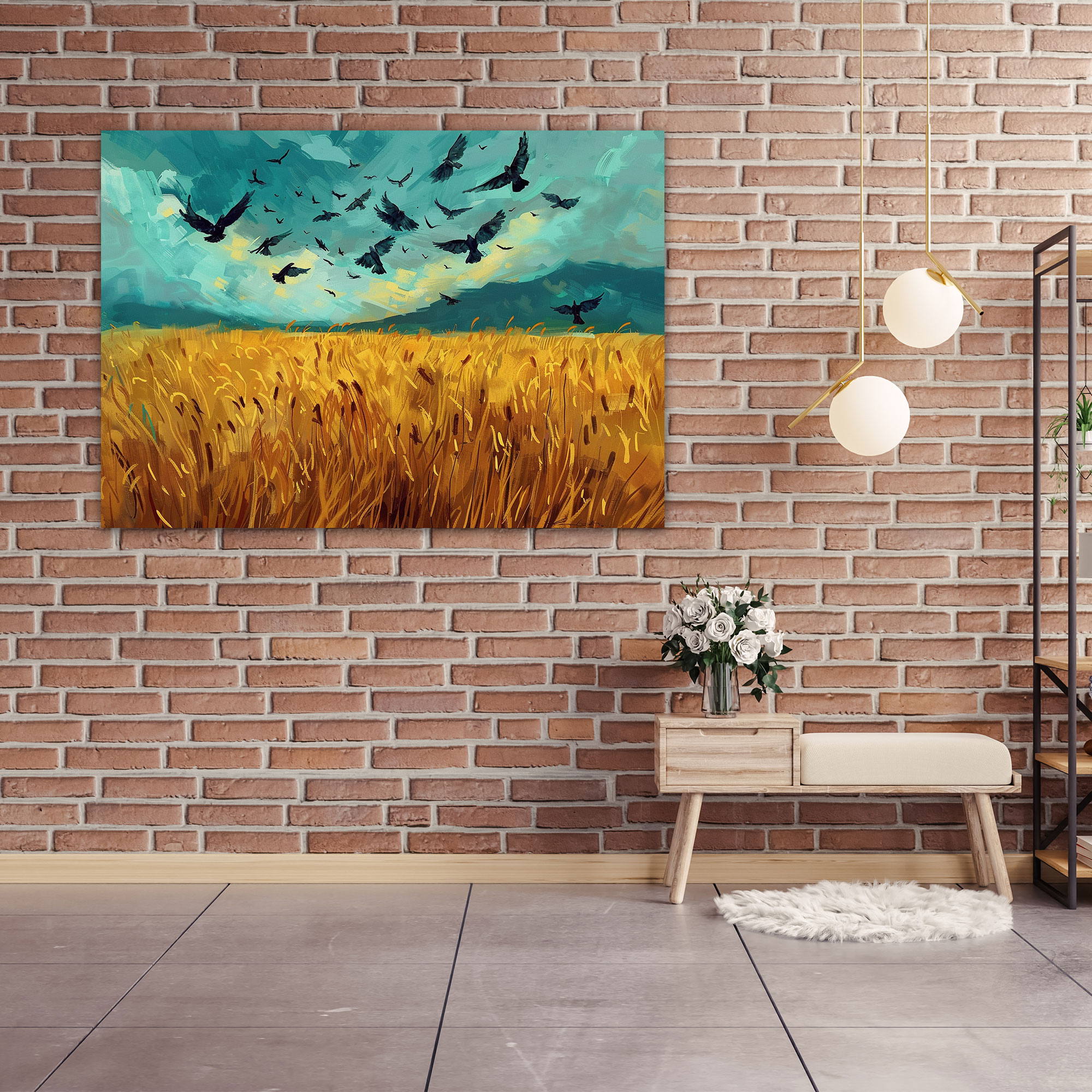Vincent Van Gogh Kargalarla Buğday Tarlası Kanvas Tablo - Vincent Van Gogh Kanvas Tablo