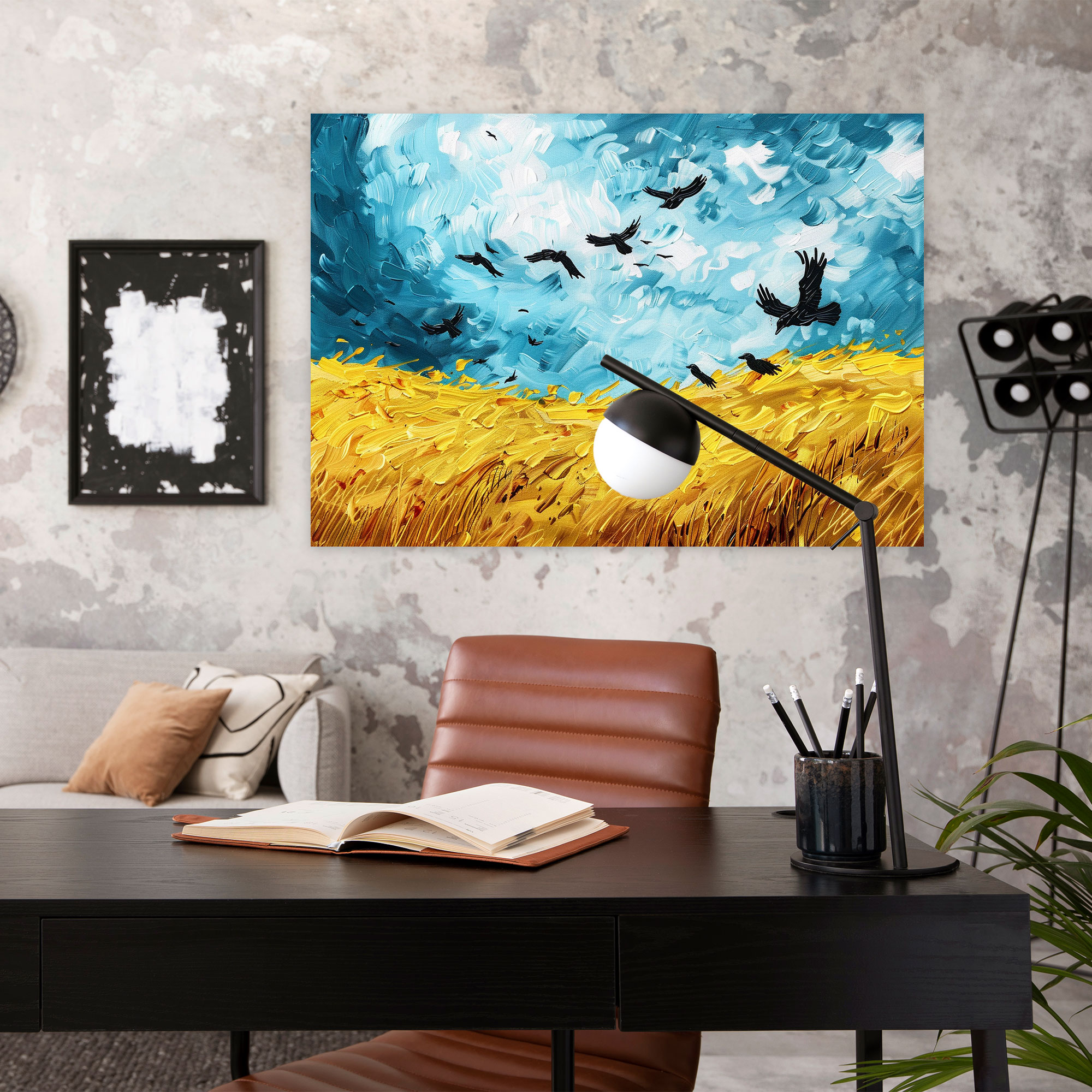 Vincent Van Gogh Kargalarla Buğday Tarlası Kanvas Tablo - Duvar Dekorasyonu Tuval Duvar Sanatı