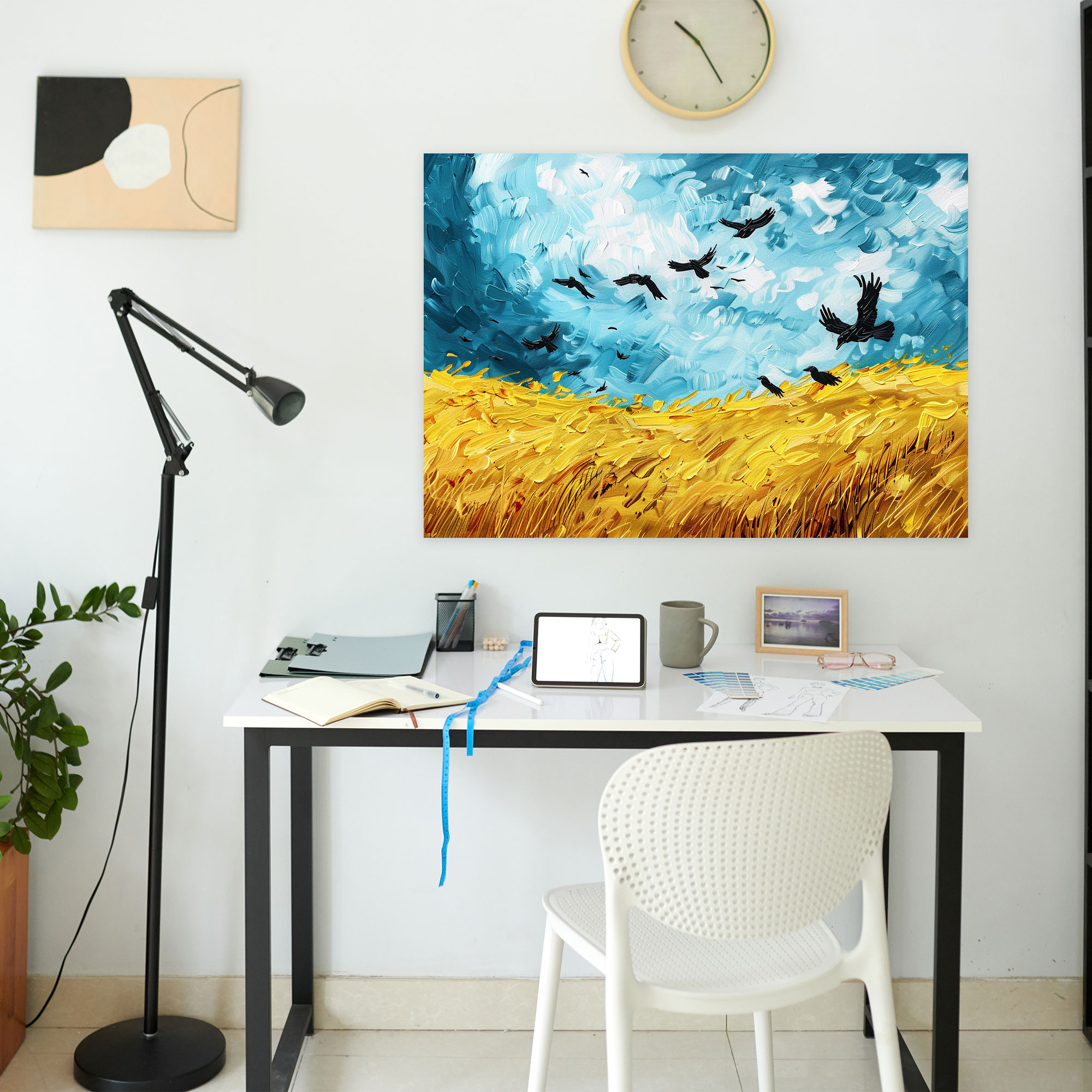 Vincent Van Gogh Kargalarla Buğday Tarlası Kanvas Tablo - Duvar Dekorasyonu Tuval Duvar Sanatı
