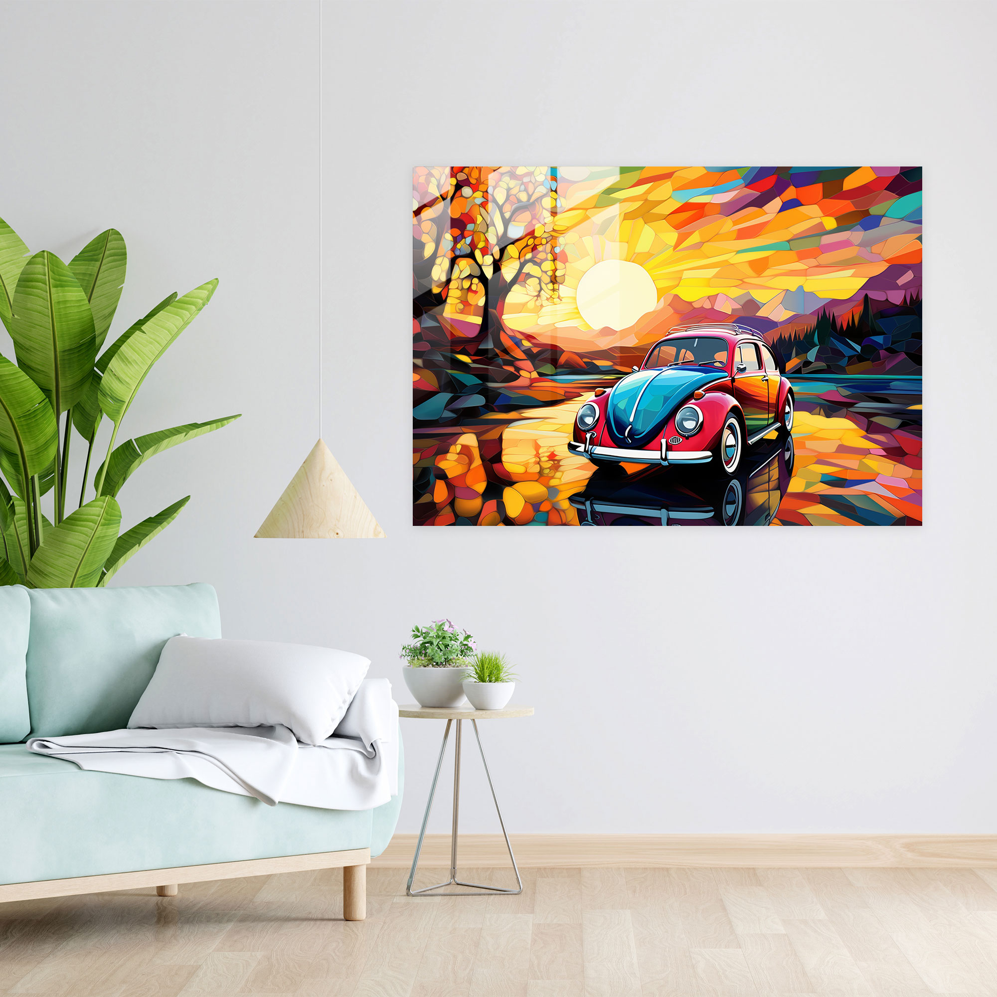 Volkswagen Beetle Glass Print - Volkswagen Beetle, Glass Print, Glass Wall Art, Wall Decoration