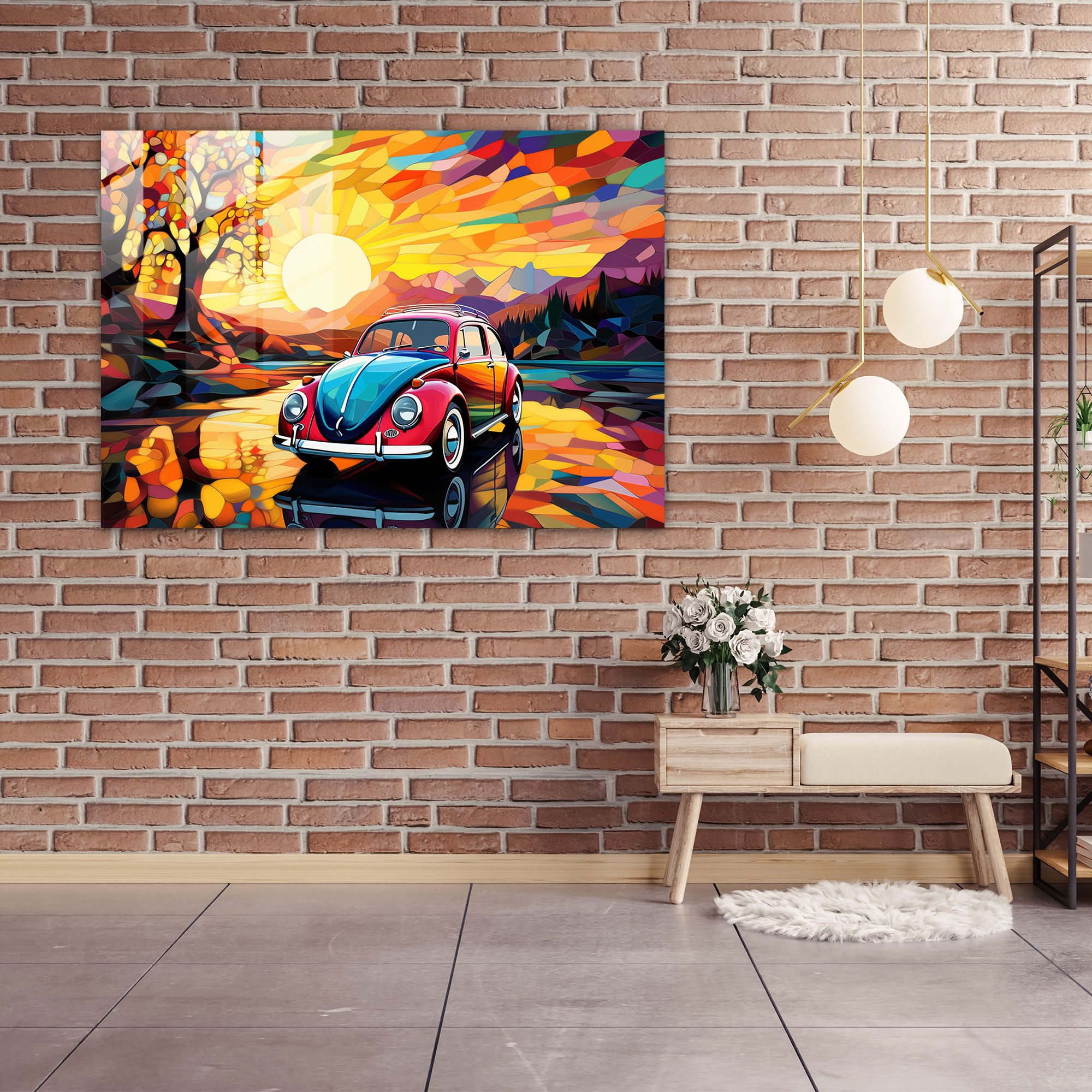 Volkswagen Beetle Glass Print - Volkswagen Beetle, Glass Print, Glass Wall Art, Wall Decoration