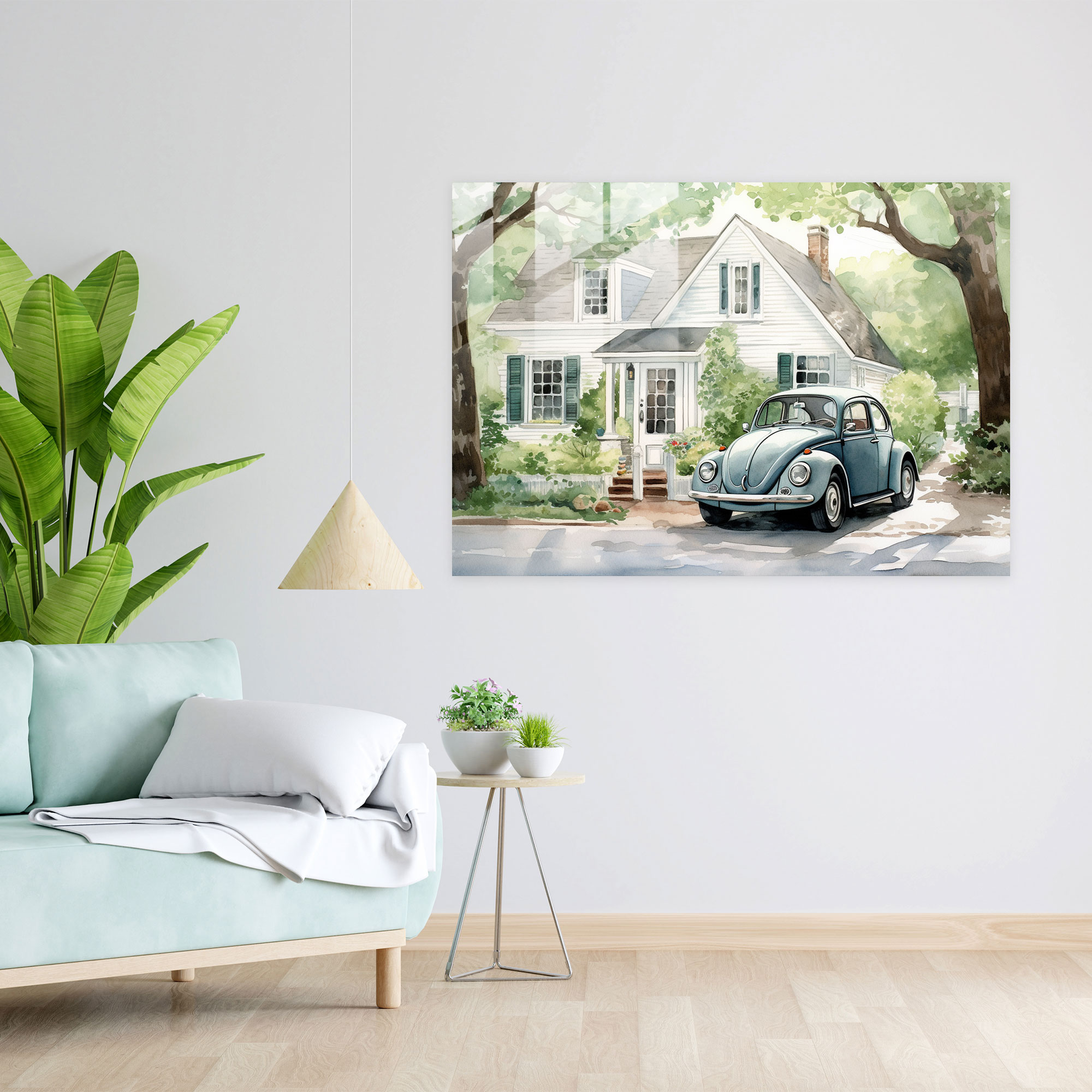 Volkswagen Beetle Glasbild - Volkswagen Beetle Wohn Dekoration Wand Dekoration Moderne Kunst