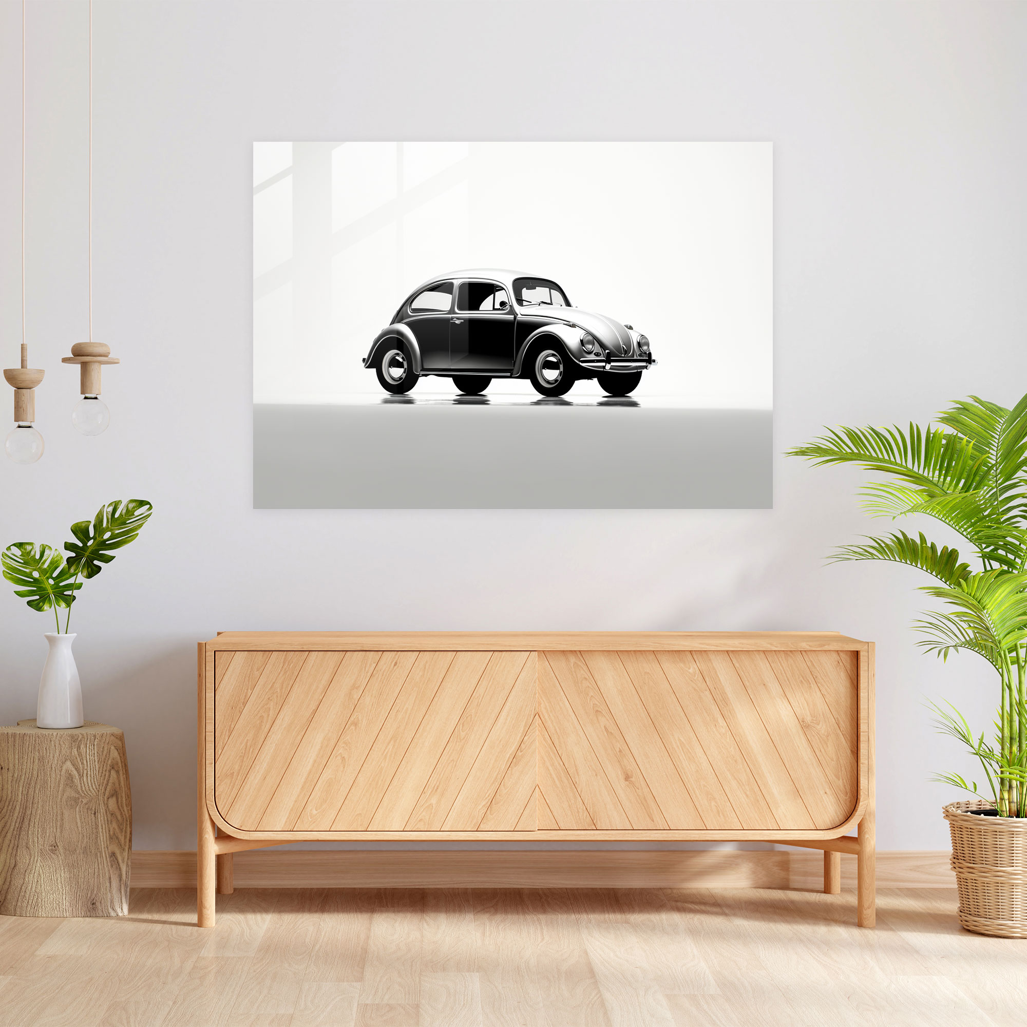 Minimalist Volkswagen Beetle Glass Print - Volkswagen Beetle, Glass Wall Art, Simple, Wall Decoration