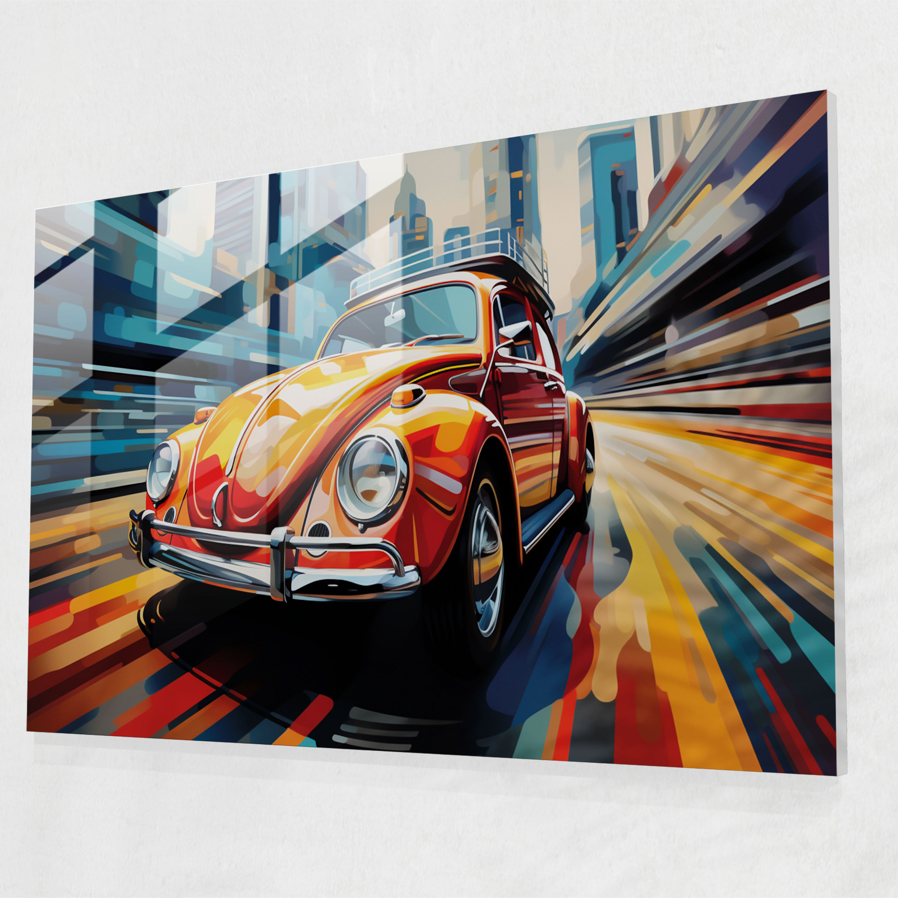 Contemporary Volkswagen Beetle Glass Wall Art - Volkswagen Beetle, Contemporary, Wall Decoration, Vibrant