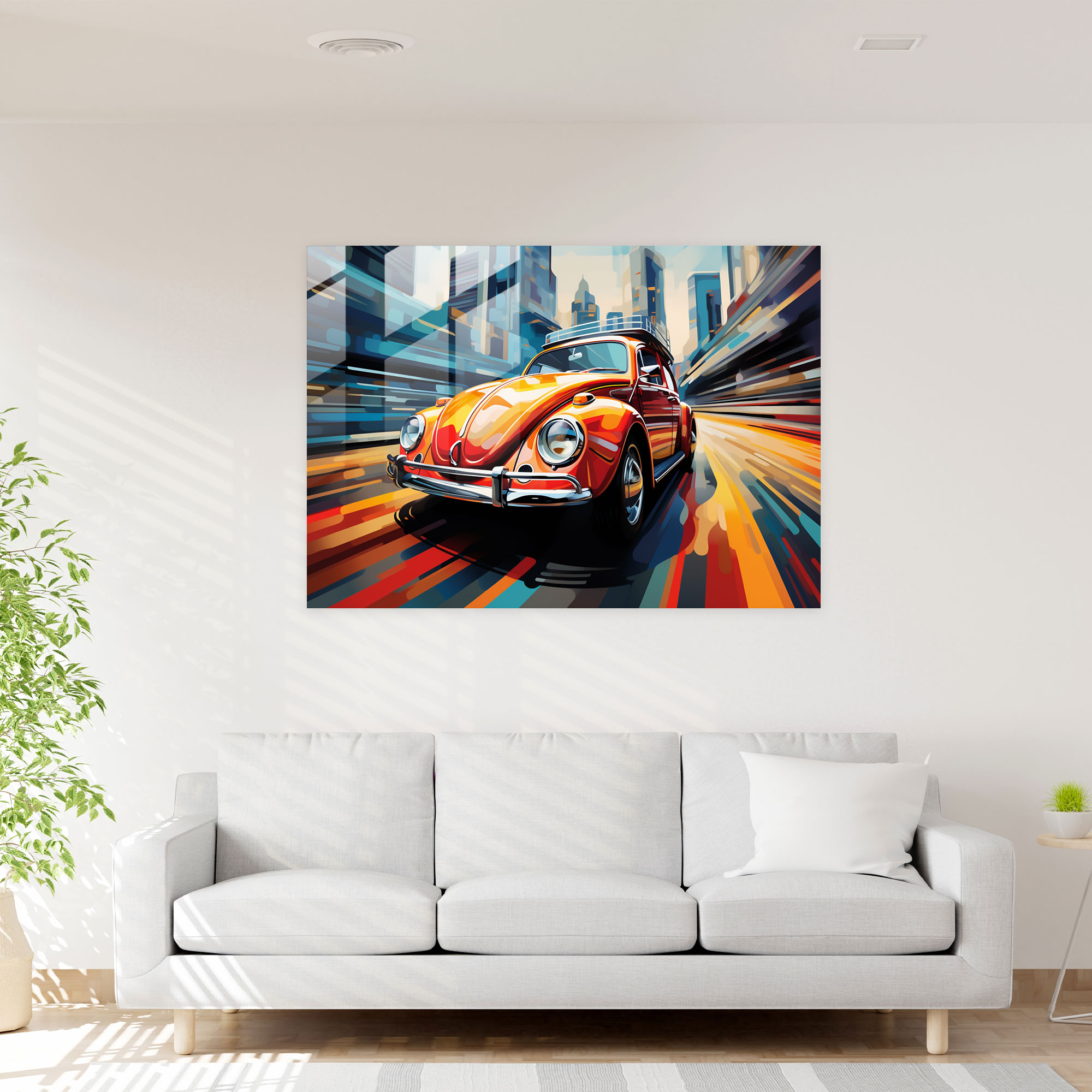 Contemporary Volkswagen Beetle Glass Wall Art - Volkswagen Beetle, Contemporary, Wall Decoration, Vibrant