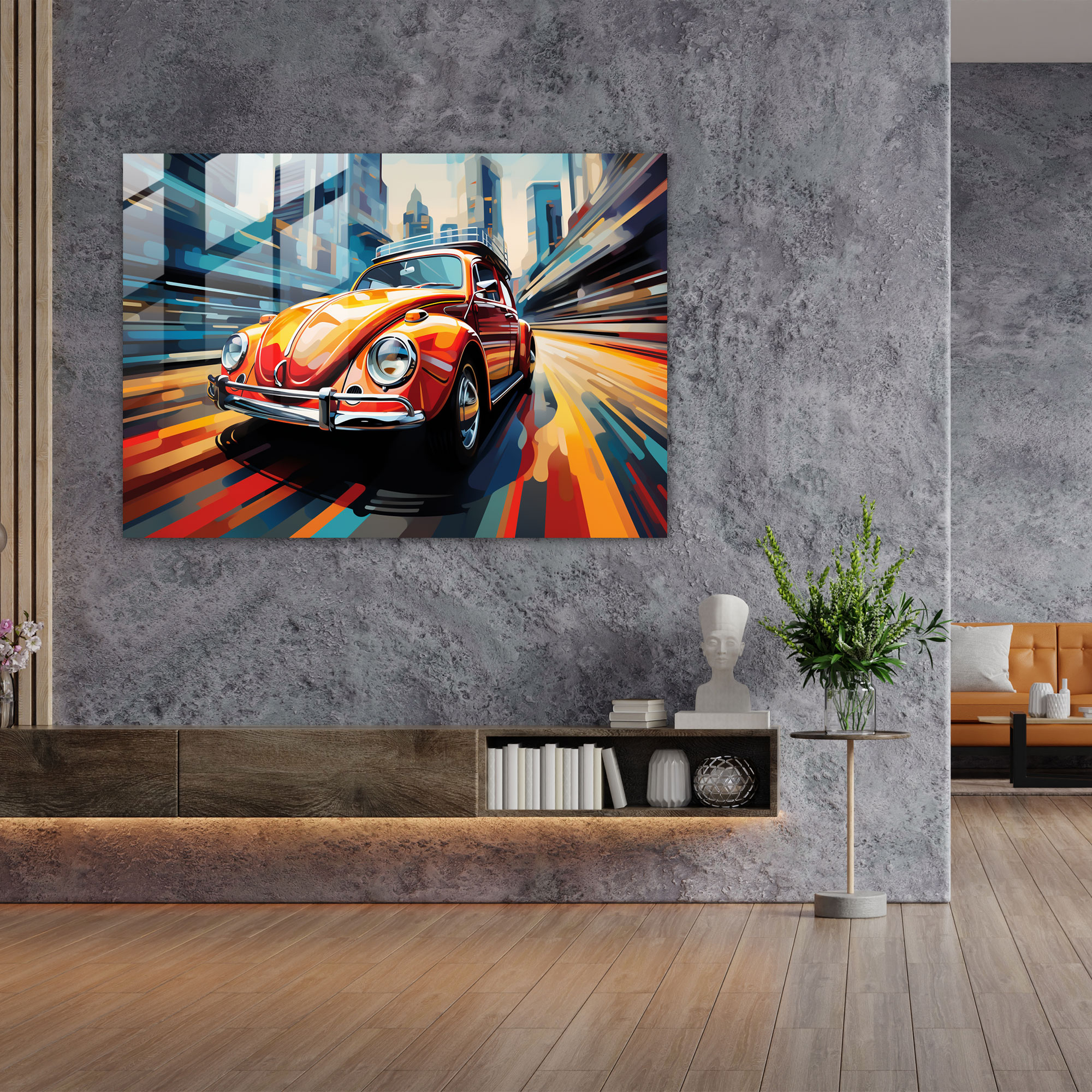 Contemporary Volkswagen Beetle Glass Wall Art - Volkswagen Beetle, Contemporary, Wall Decoration, Vibrant
