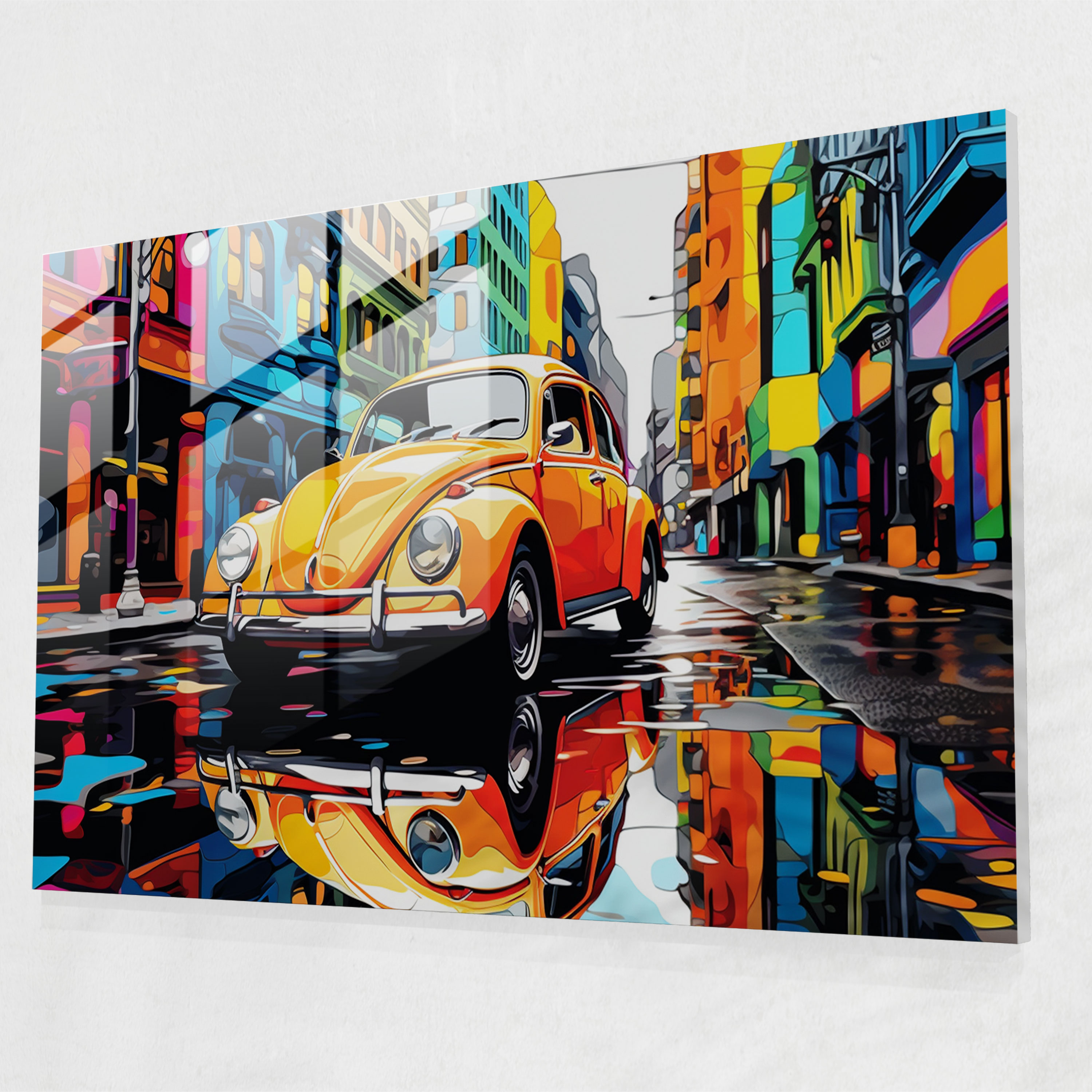 Pop Art Volkswagen Beetle Glass Print - Volkswagen Beetle, Pop Art, Home Decoration, Glass Art