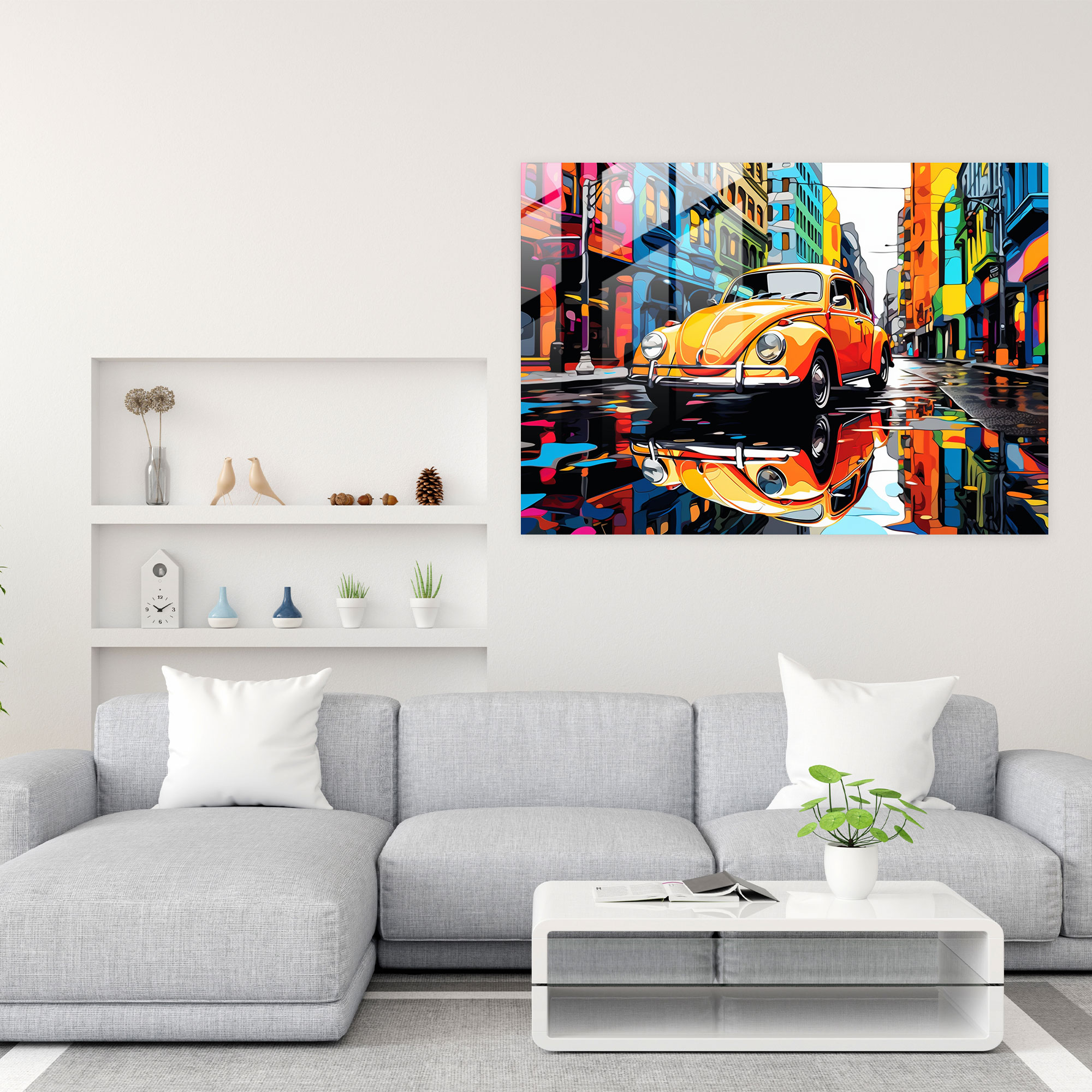 Pop Art Volkswagen Beetle Glass Print - Volkswagen Beetle, Pop Art, Home Decoration, Glass Art
