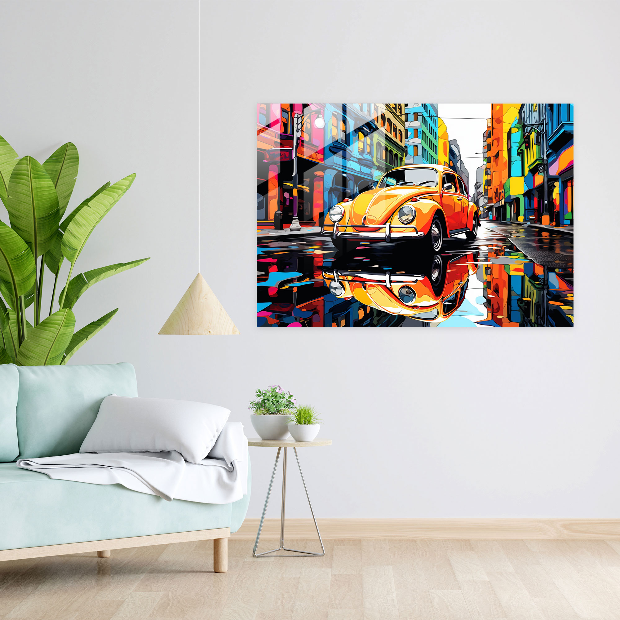 Pop Art Volkswagen Beetle Glass Print - Volkswagen Beetle, Pop Art, Home Decoration, Glass Art