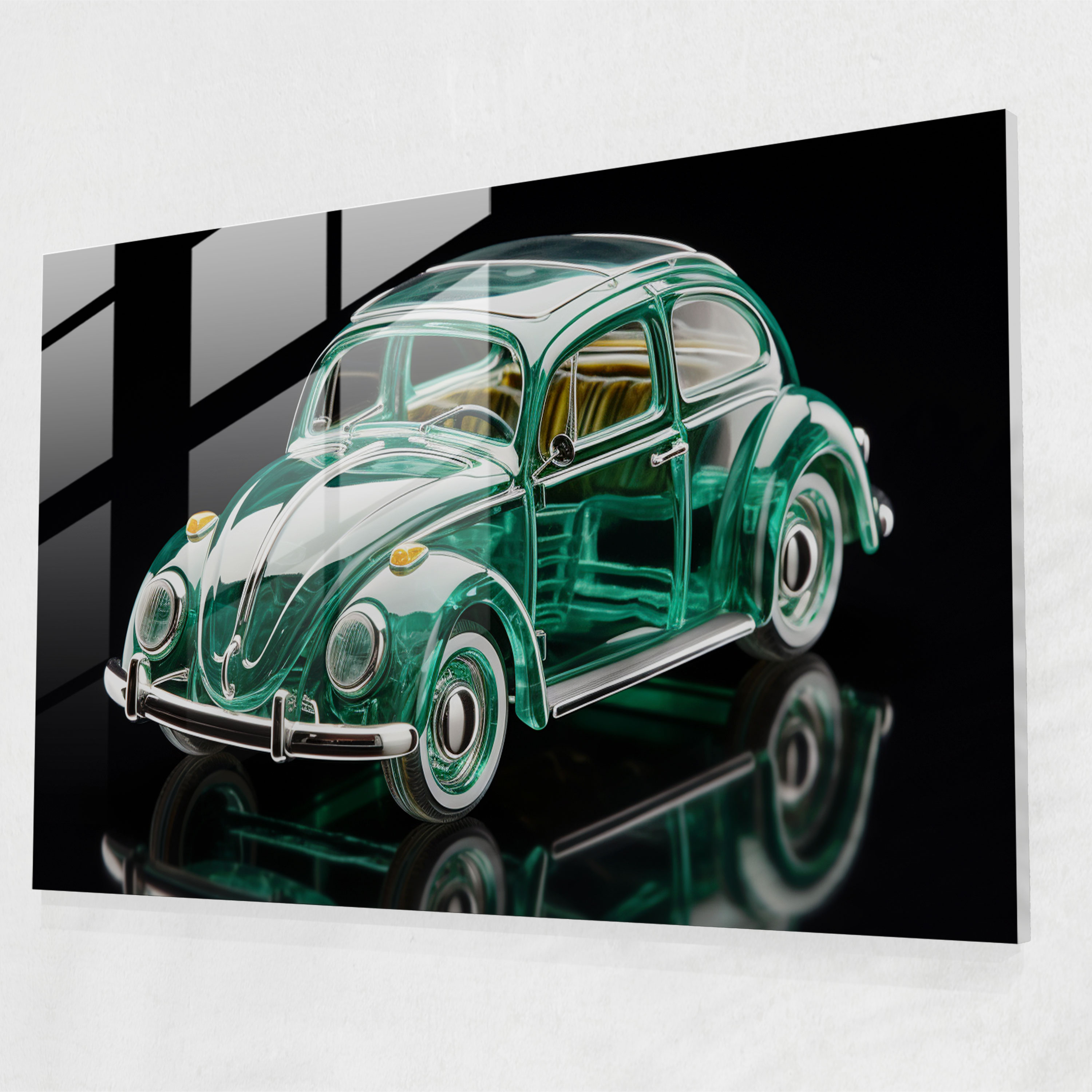 Realistic Volkswagen Beetle Glass Print - Volkswagen Beetle, Home Decoration, Classic, Glass Print