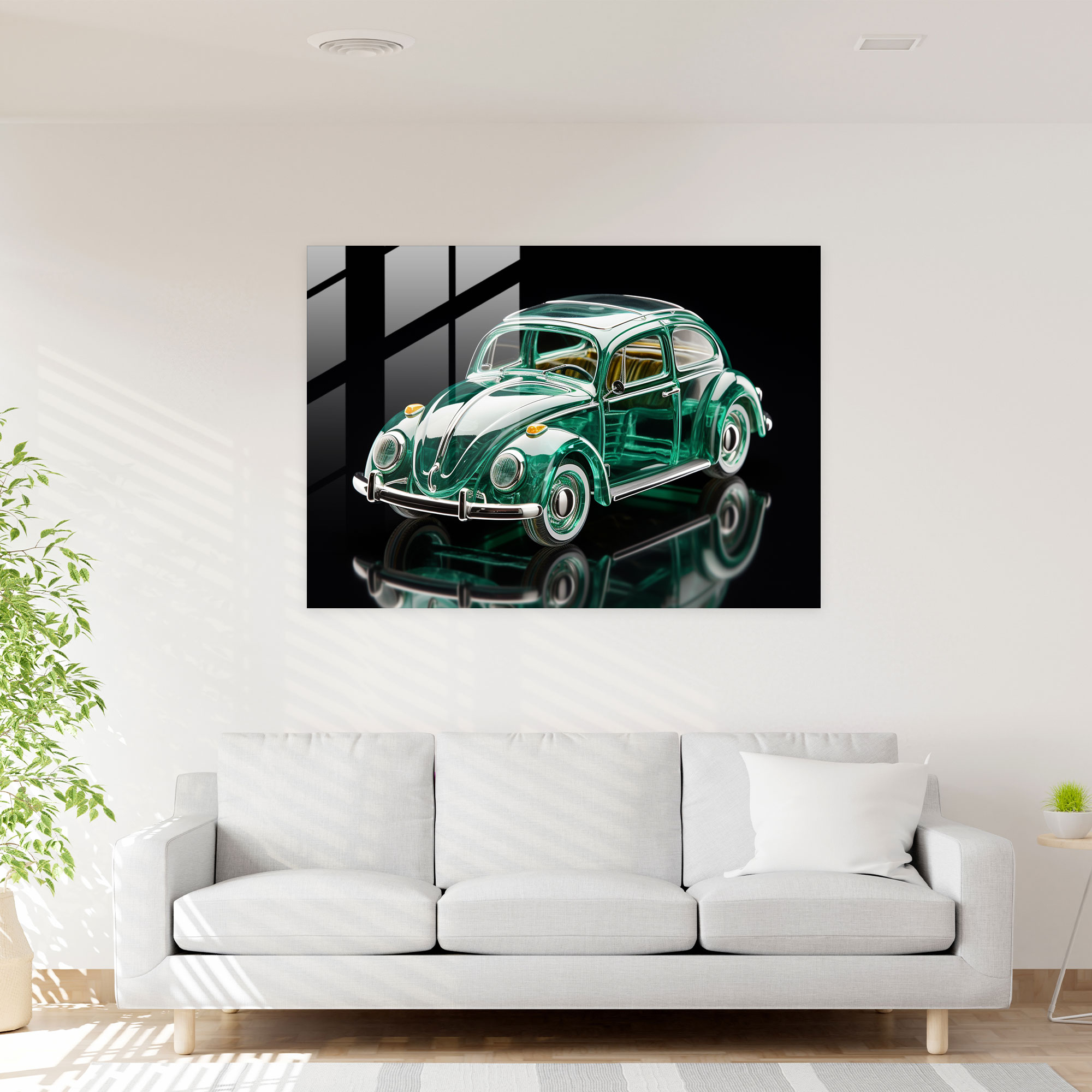 Realistic Volkswagen Beetle Glass Print - Volkswagen Beetle, Home Decoration, Classic, Glass Print