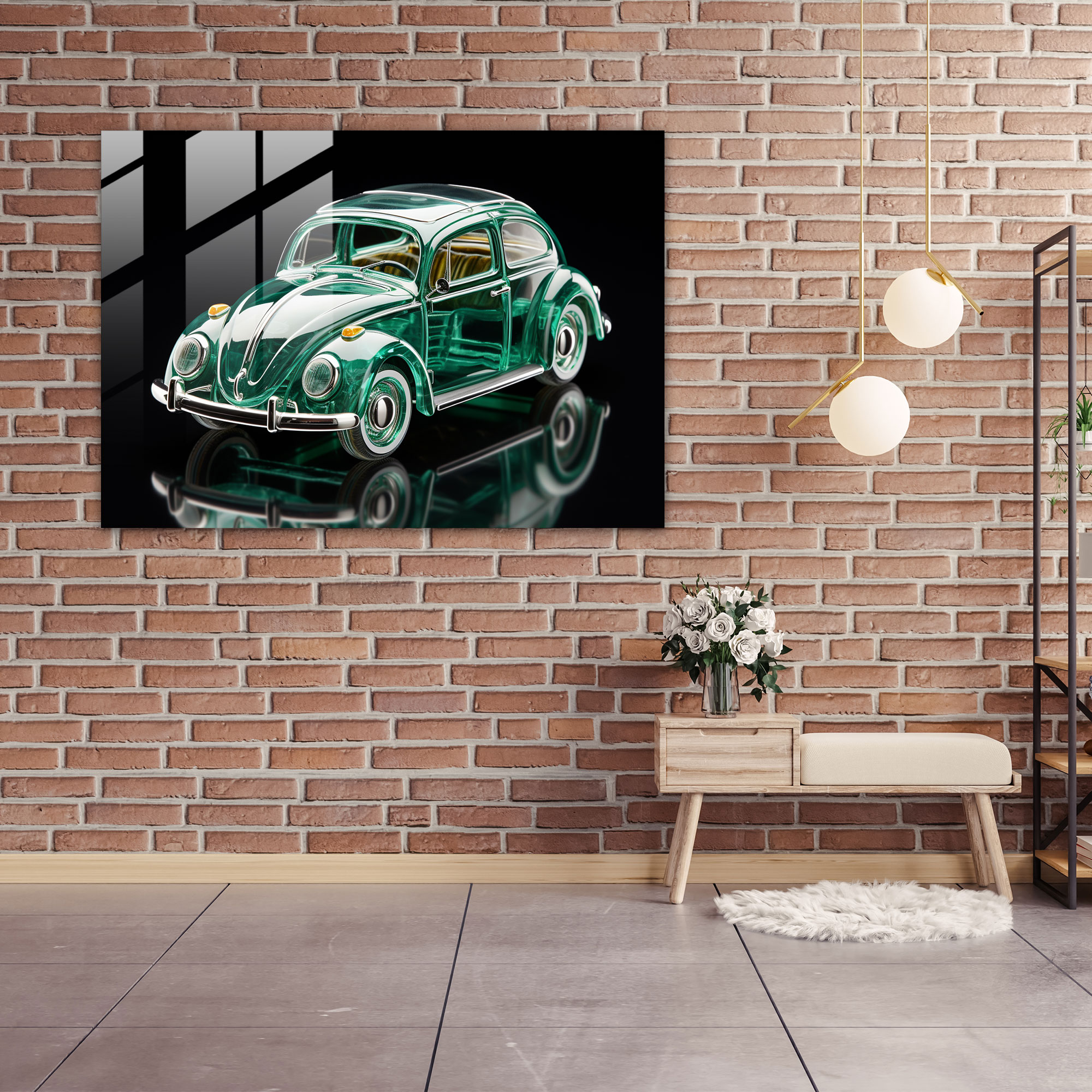 Realistic Volkswagen Beetle Glass Print - Volkswagen Beetle, Home Decoration, Classic, Glass Print