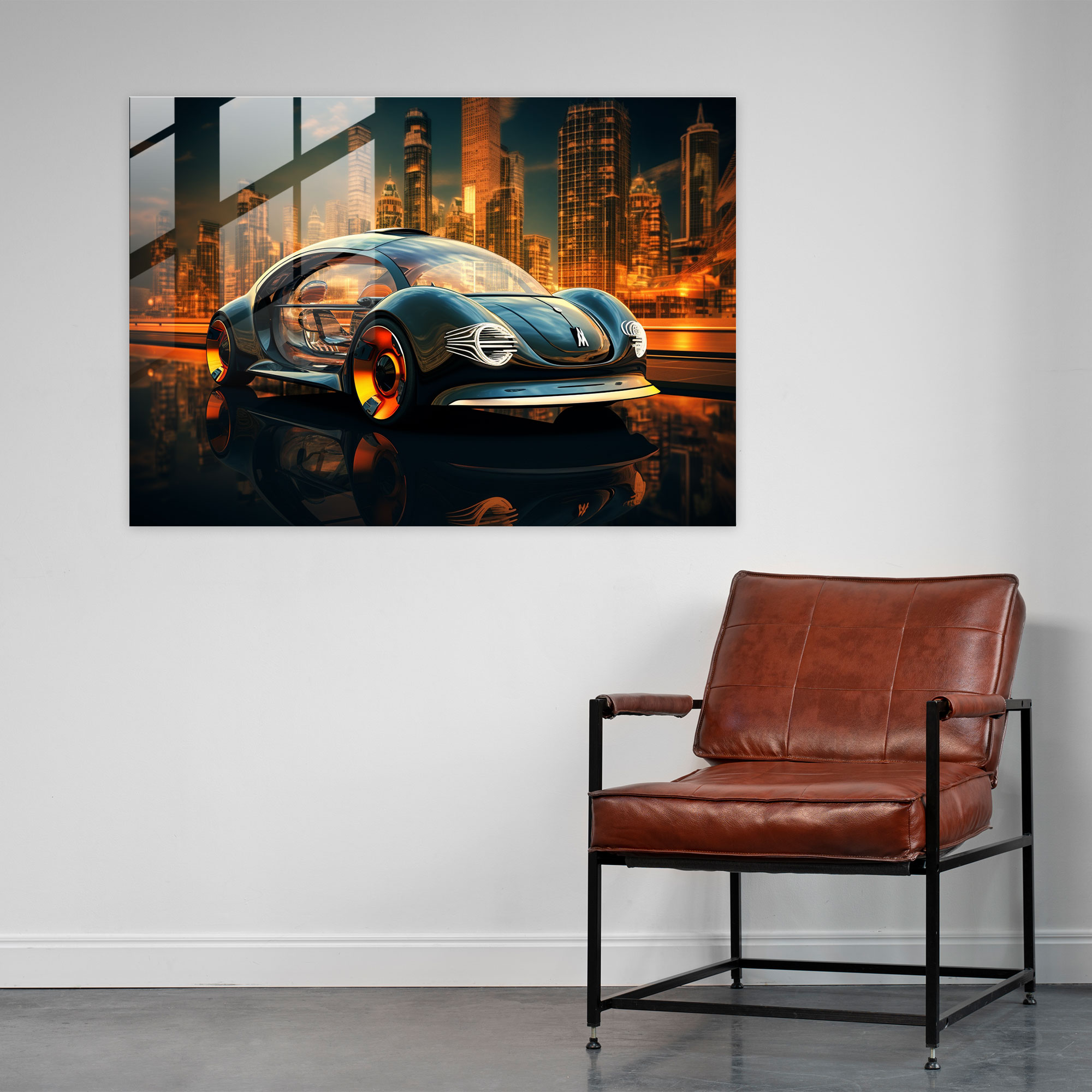 Futuristic Volkswagen Beetle Glass Print - Volkswagen Beetle, Wall Decoration, Contemporary, Glass Wall Art